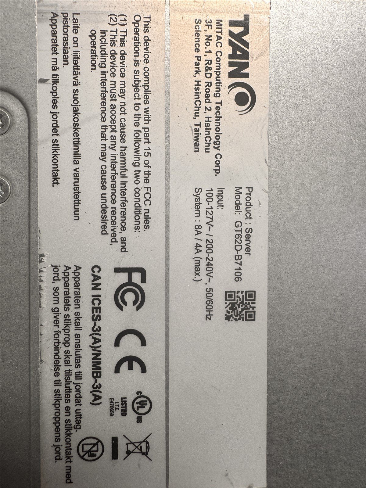 TYAN GT62D-B7106 1U SERVER 2x 26C PLATINUM 8164 2.0GHz 128GB RAM 1x 128GB M.2