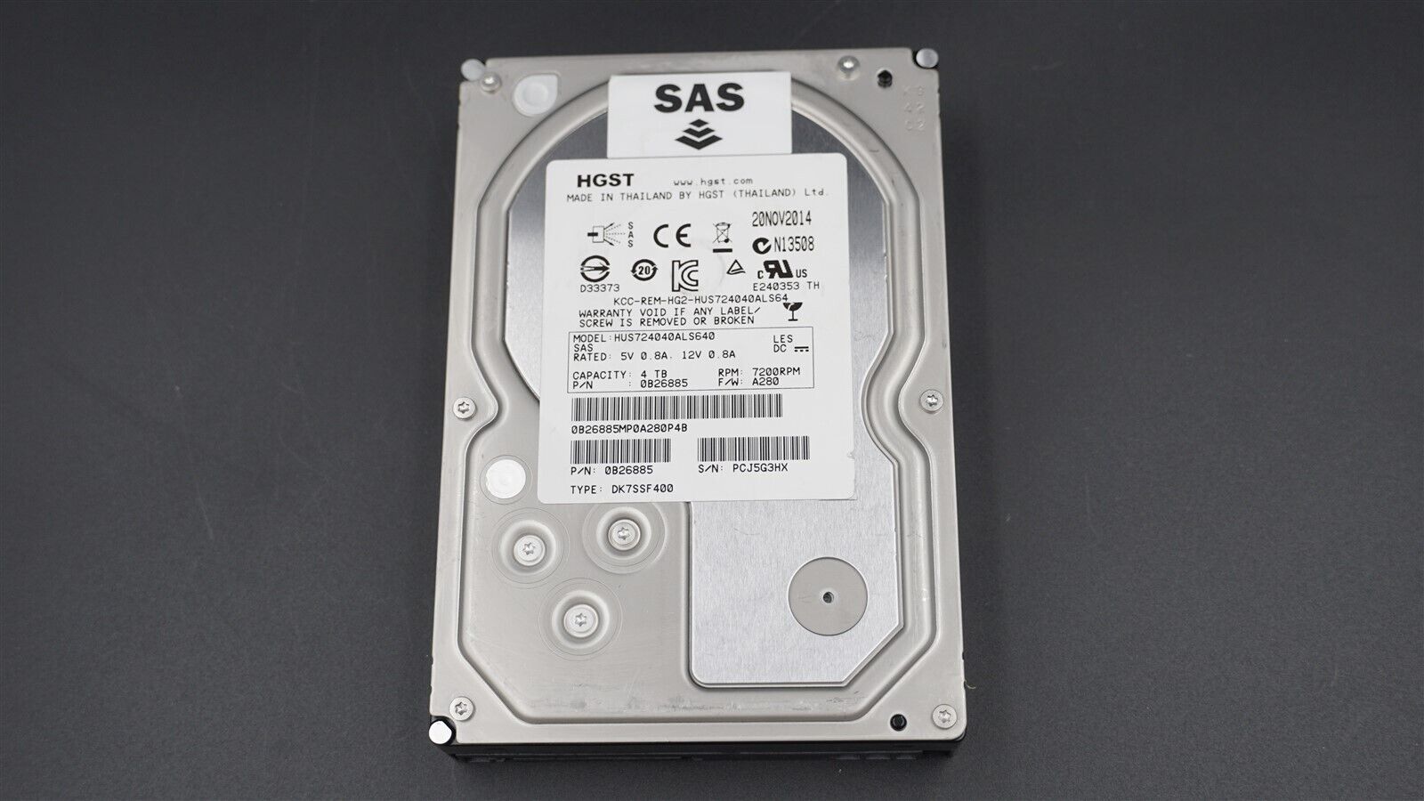 HUS724040ALS640 0B26885 HGST 4TB 7200RPM LFF 3.5" SAS ENTERPRISE HARD DRIVE