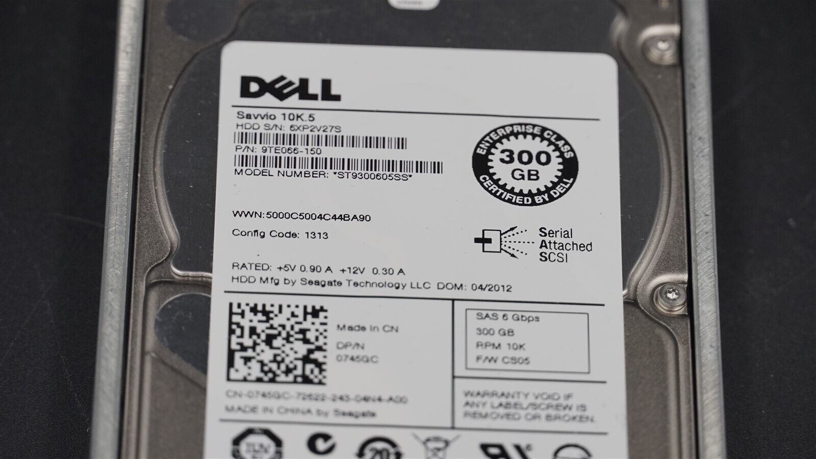 DELL 0745GC ST9300605SS 9TE066-150 300GB 10K 6Gb/S 2.5" SAS HARD DRIVE