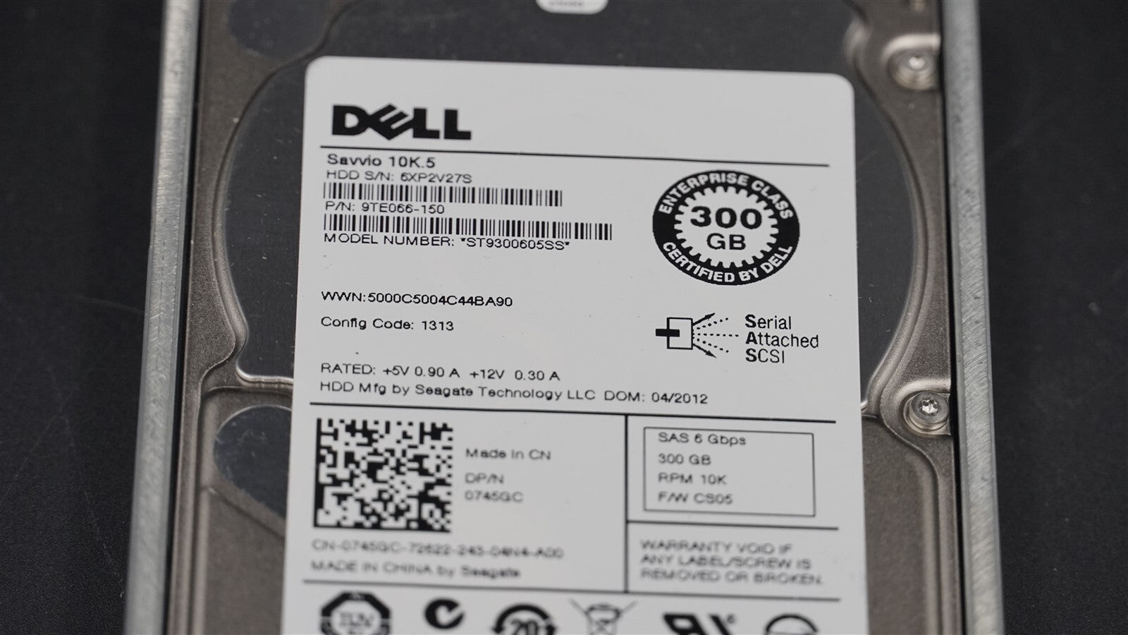 DELL 0745GC 745GC ST9300605SS 9TE066-150 300GB 10K 6Gb/S 2.5" SAS HARD DRIVE