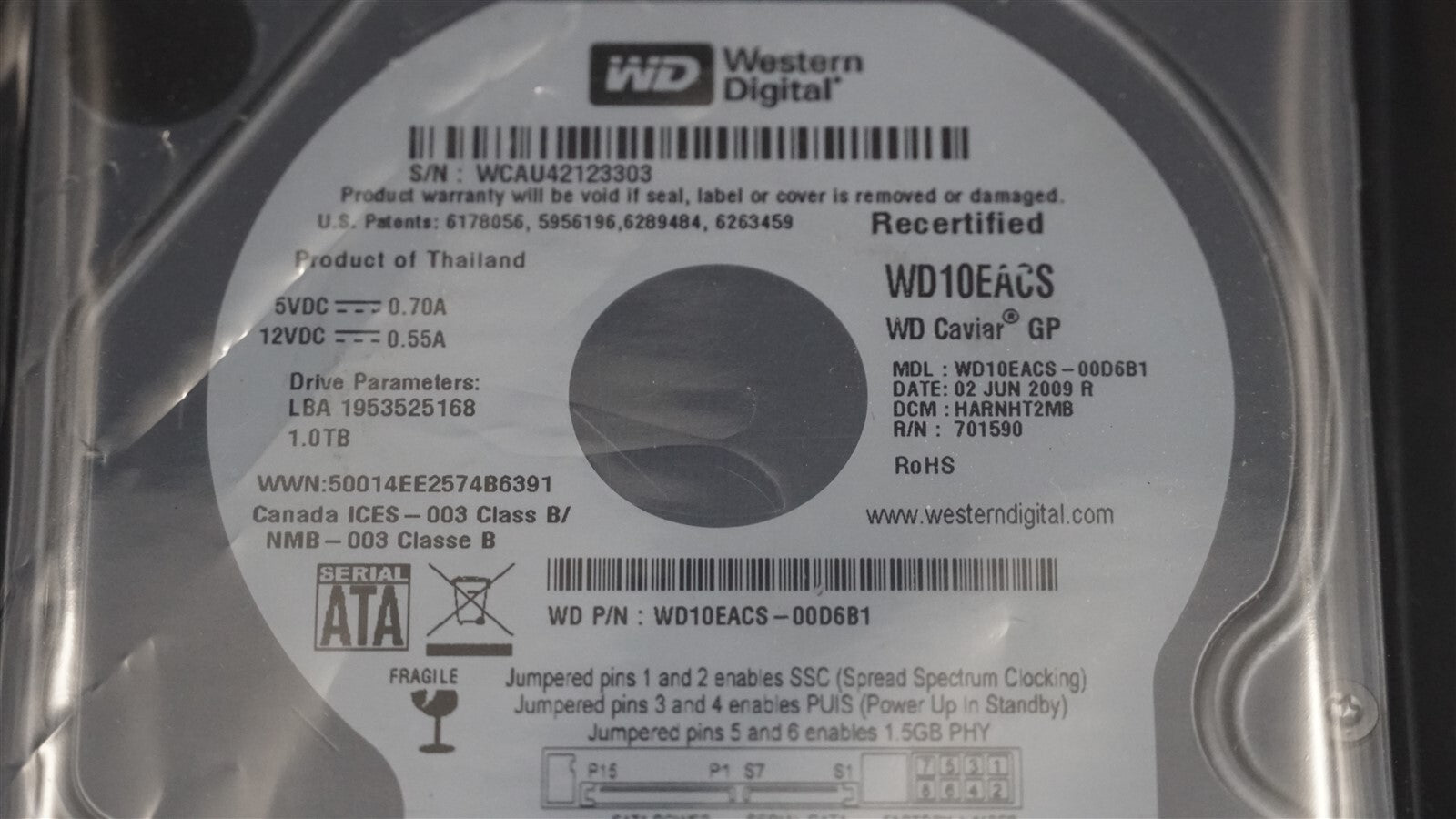 WD10EACS WD WESTERN DIGITAL 1TB 7200RPM SATA 3.5" DESKTOP HARD DRIVE