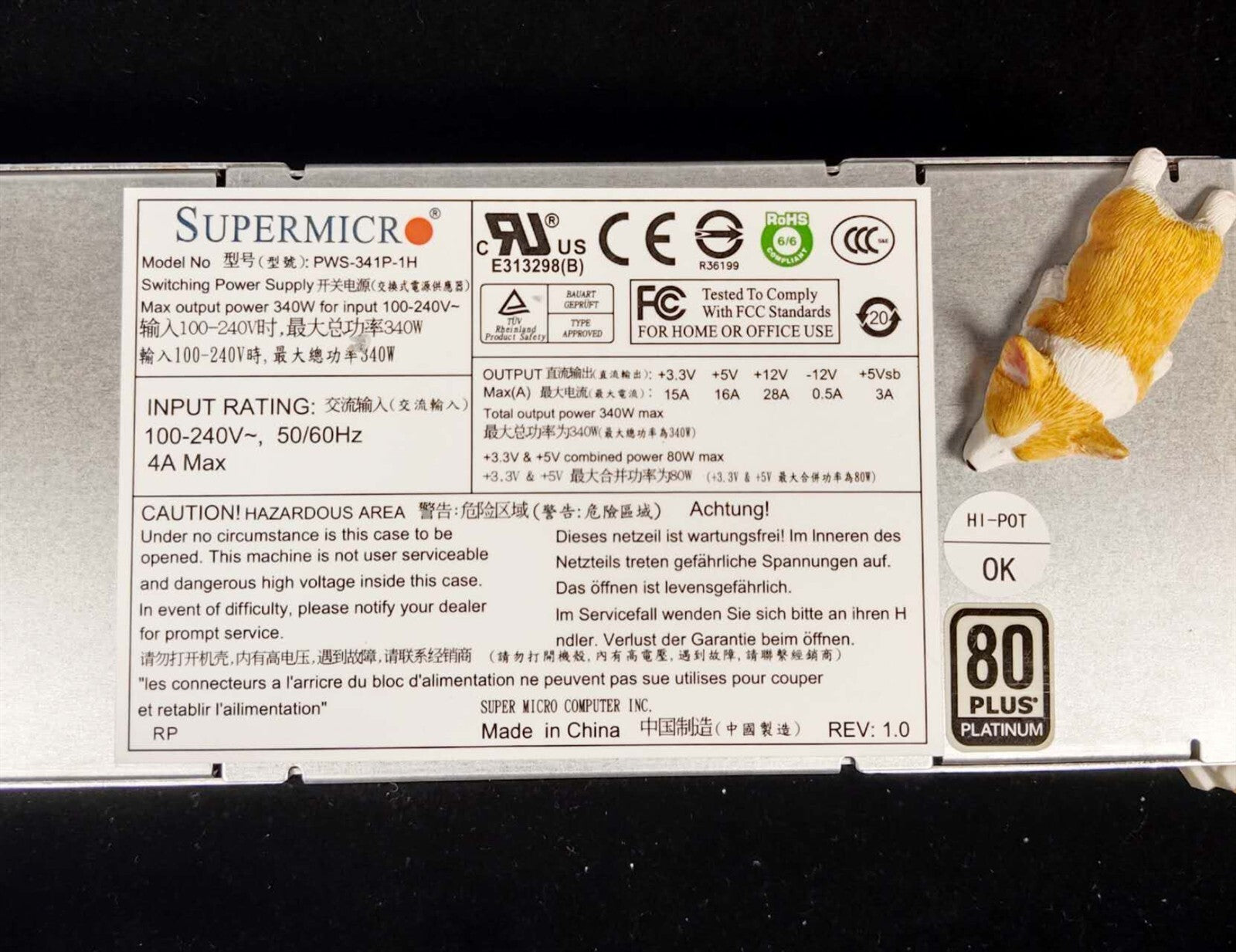 PWS-341P-1H SUPERMICRO 340W 80+ PLATINUM MULTI-OUTPUT SWITCHING POWER SUPPLY