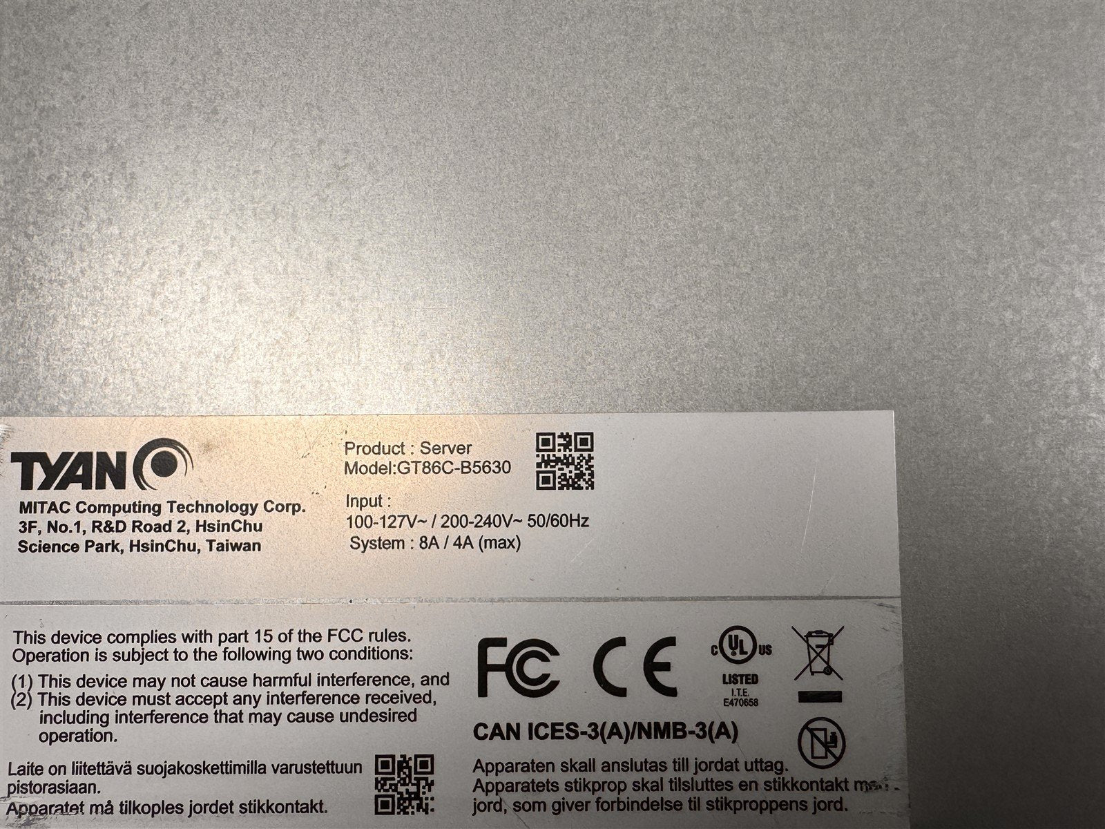 TYAN GT86C-B5630 1U SERVER 1xXEON 26C PLATINUM 8164 2.0G 64GB 1x240GB SSD12x3.5"