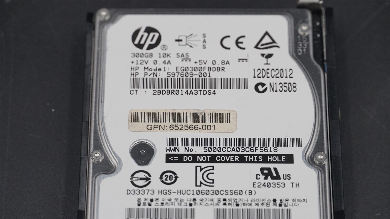 HPE 652564-B21 653955-001 652566-001 300GB 10K 6Gb/S 2.5" SAS HDD W/CADDY