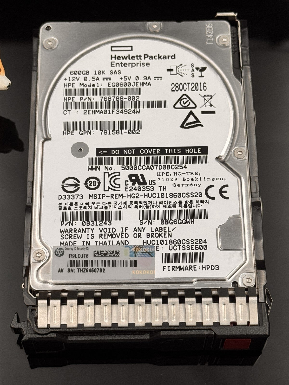 766788-002 HPE 600GB 12G SAS HARD DRIVE 2.5" 10K ENT 781581-002 HUC101860CSS20