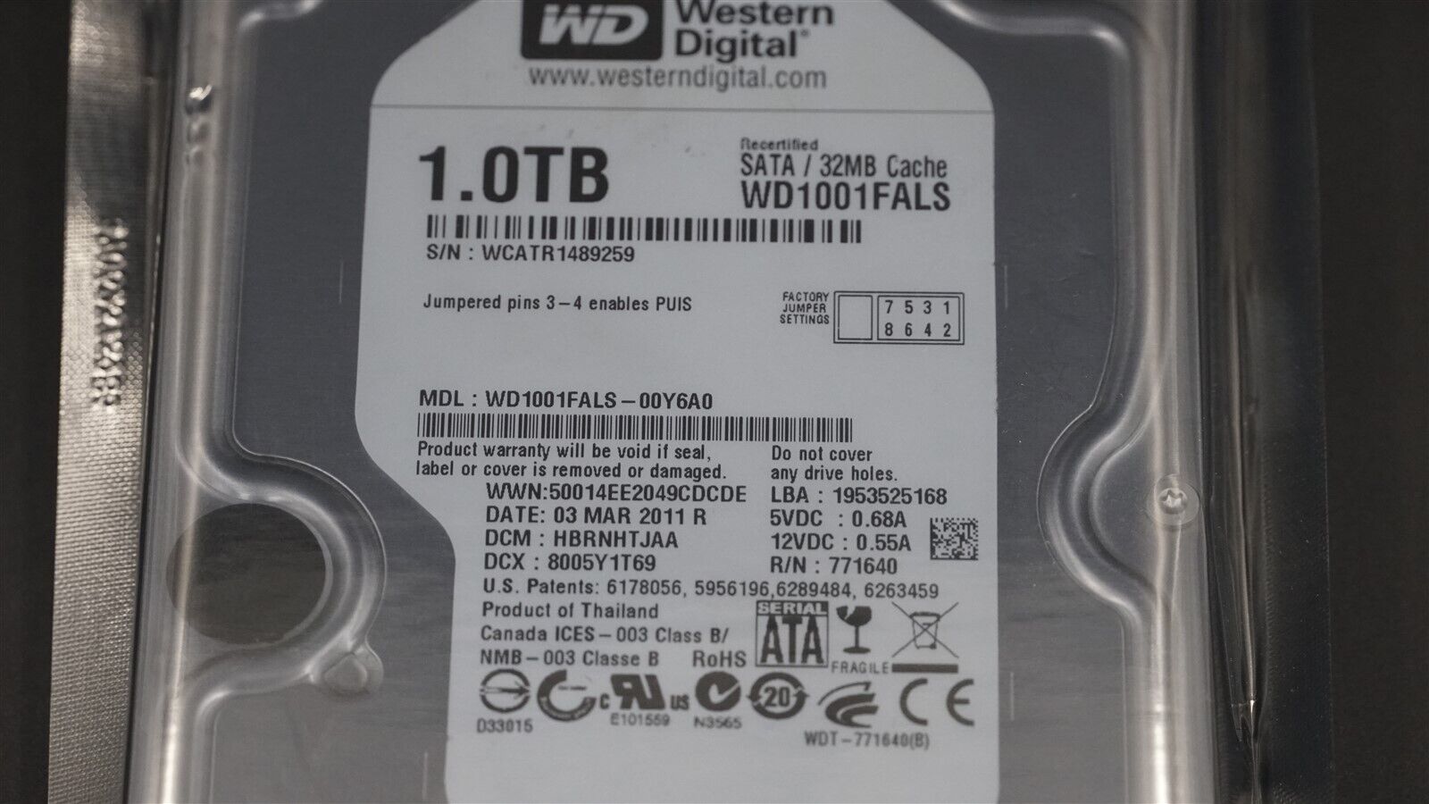 WD1001FALS WD WESTERN DIGITAL CAVIAR BLACK 1TB 7200RPM SATA III 3.5" INTERNAL HD