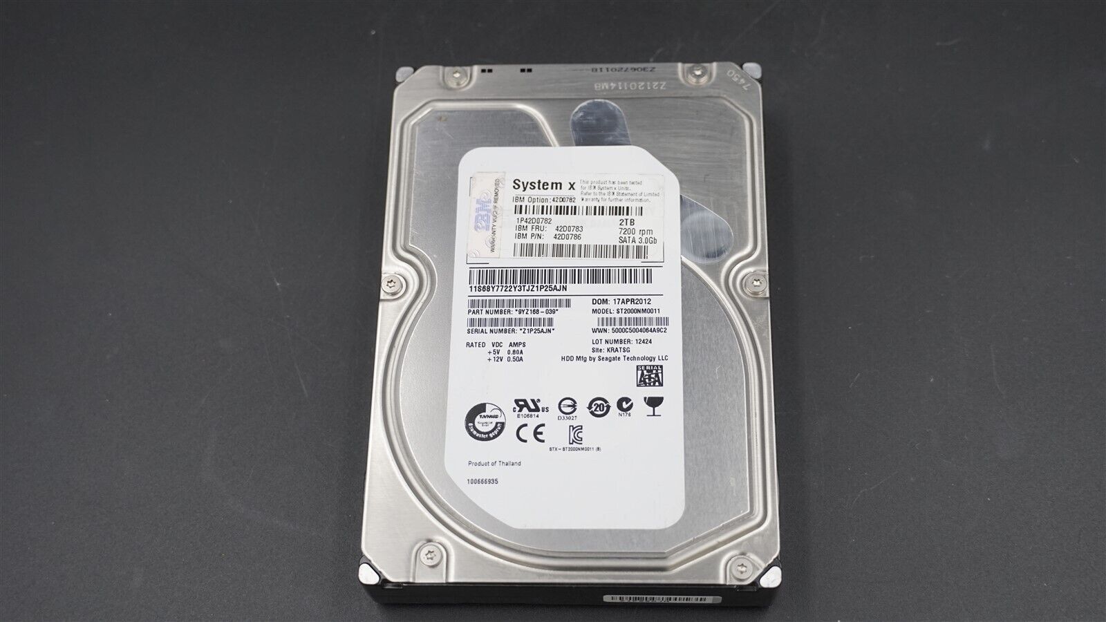 SEAGATE ST2000NM0011 42D0783 42D0786 9YZ168-039 2TB SATA 3GB/S 7.2K 3.5" HDD