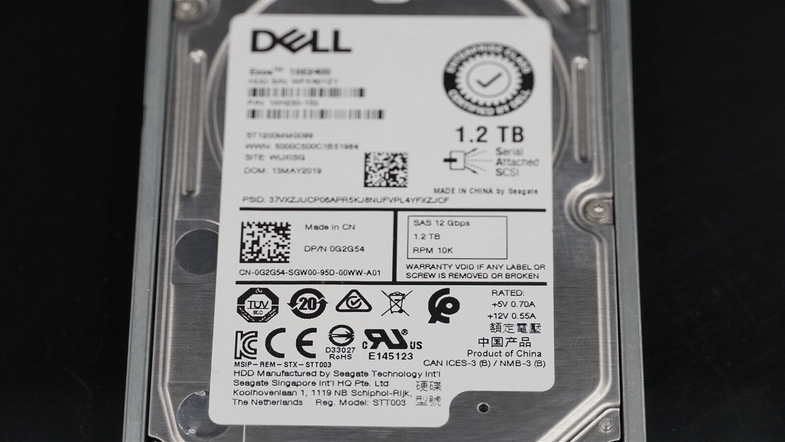 DELL 0G2G54 ST1200MM0099 1XH230-150 1.2TB 10K 12Gb/S 2.5" SAS HDD W/CADDY