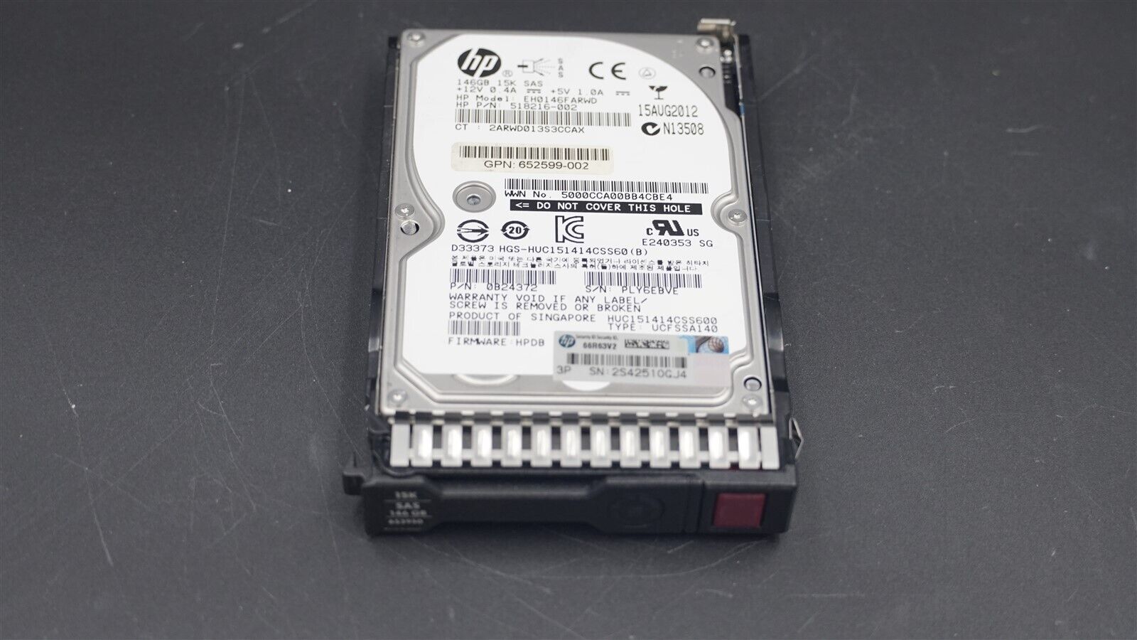 HPE 518216-002 EH0146FARWD HUC151414CSS60 146GB 15K 6Gb/S 2.5" SAS HDD W/CADDY