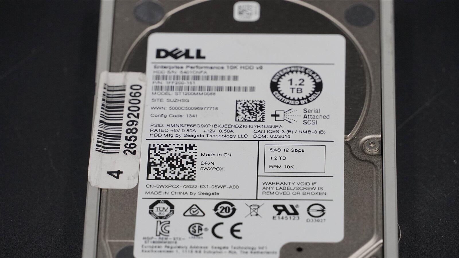 DELL 0WXPCX WXPCX ST1200MM0088 1FF200-151 1.2TB 10K 12Gb/S 2.5" SAS HARD DRIVE