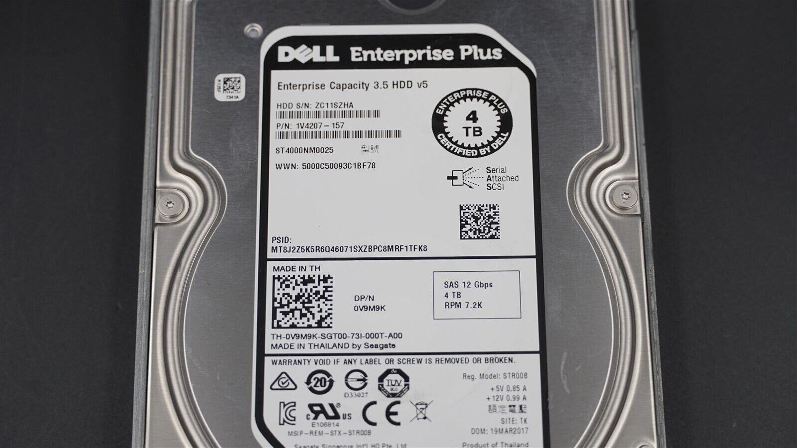 0V9M9K ST4000NM0025 DELL 4TB 7200RPM LFF 3.5" SAS 12GB/S HARD DRIVE W/ TRAY