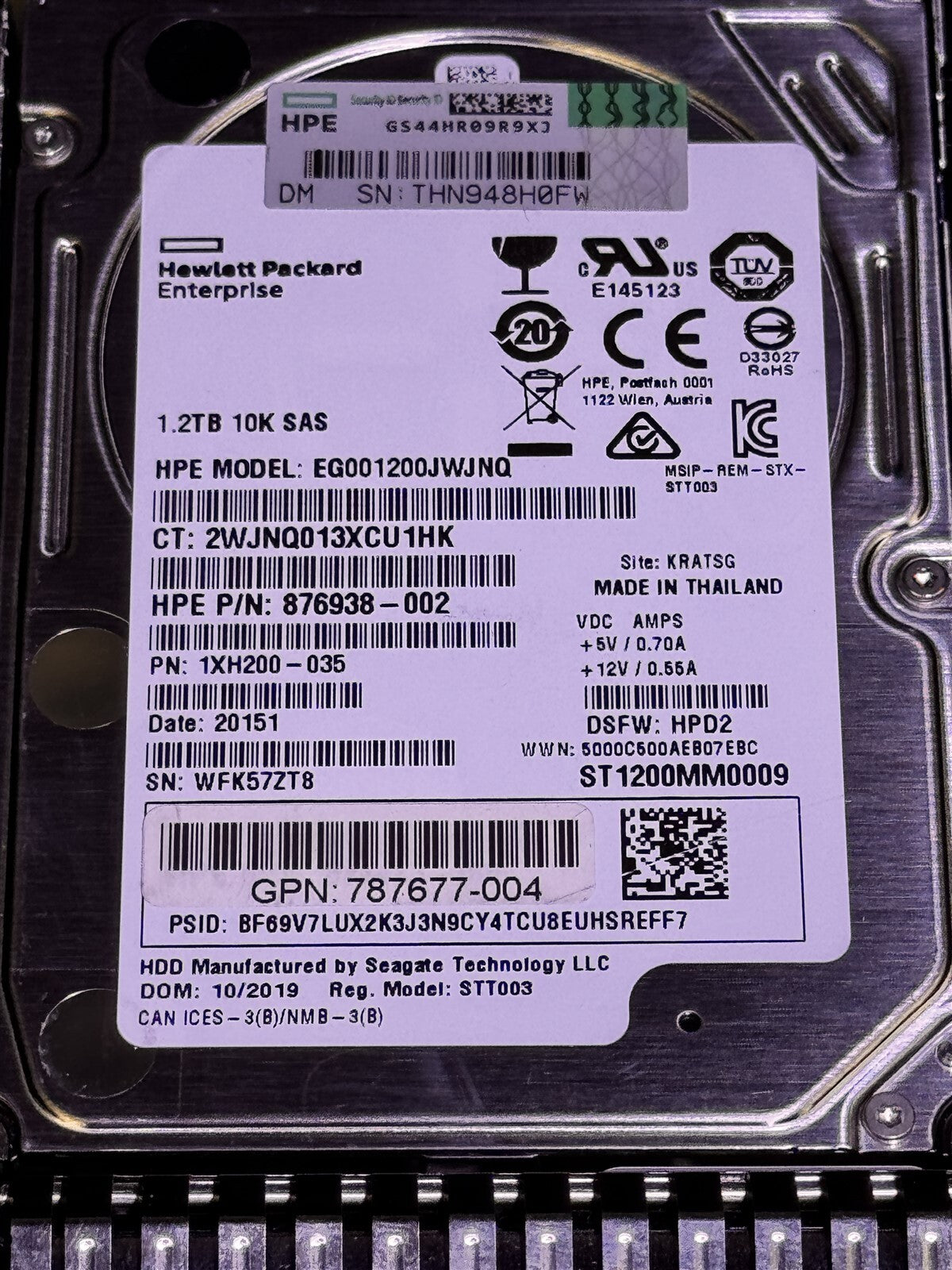 872497-B21 HPE 1.2TB 10K 12Gbps 2.5 SAS 876938-002 787677-004 ST1200MM0009 HARD