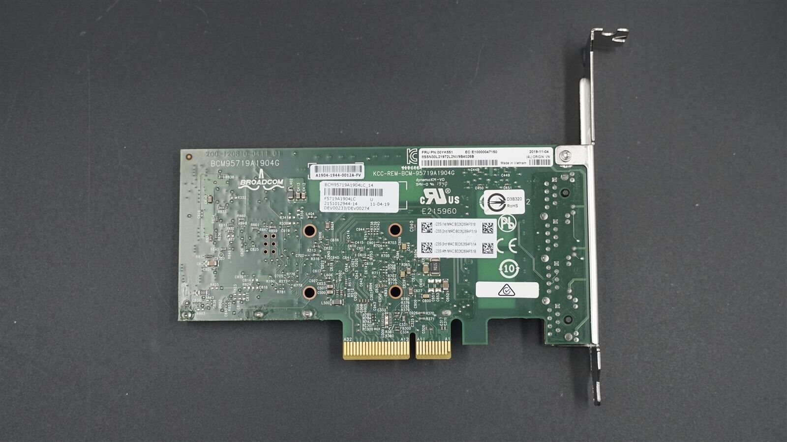 LENOVO 00YK551 BOARDCOM 5719 4-PORT 1GB PCIE ETHERNET ADAPTER HIGH PROFILE