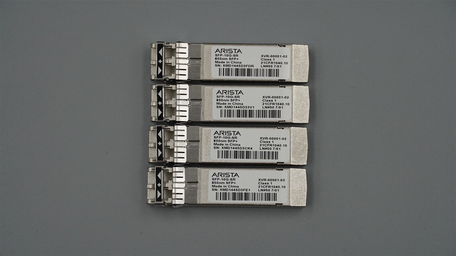 LOT OF 4 ARISTA SFP-10G-SR 10GBASE-SR 850NM SFP+ OPTICAL TRANSCEIVER MODULE