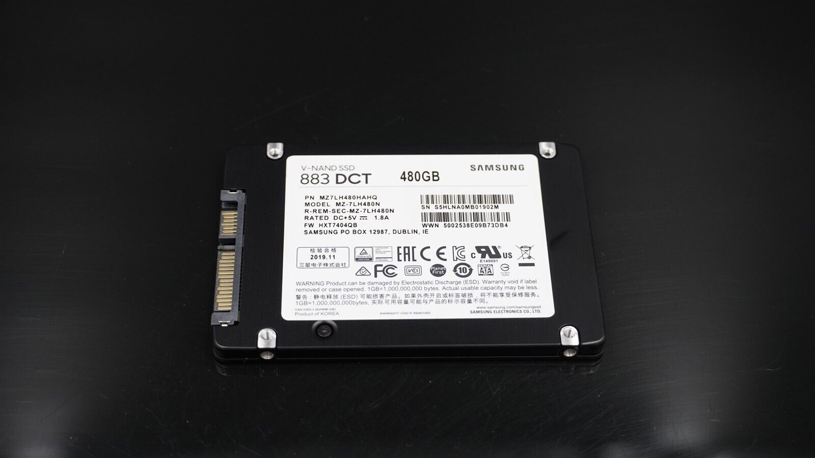 MZ-7LH480N MZ7LH480HAHQ SAMSUNG V-NAND 883 DCT 480GB SATA 2.5" SOLID STATE DRIVE