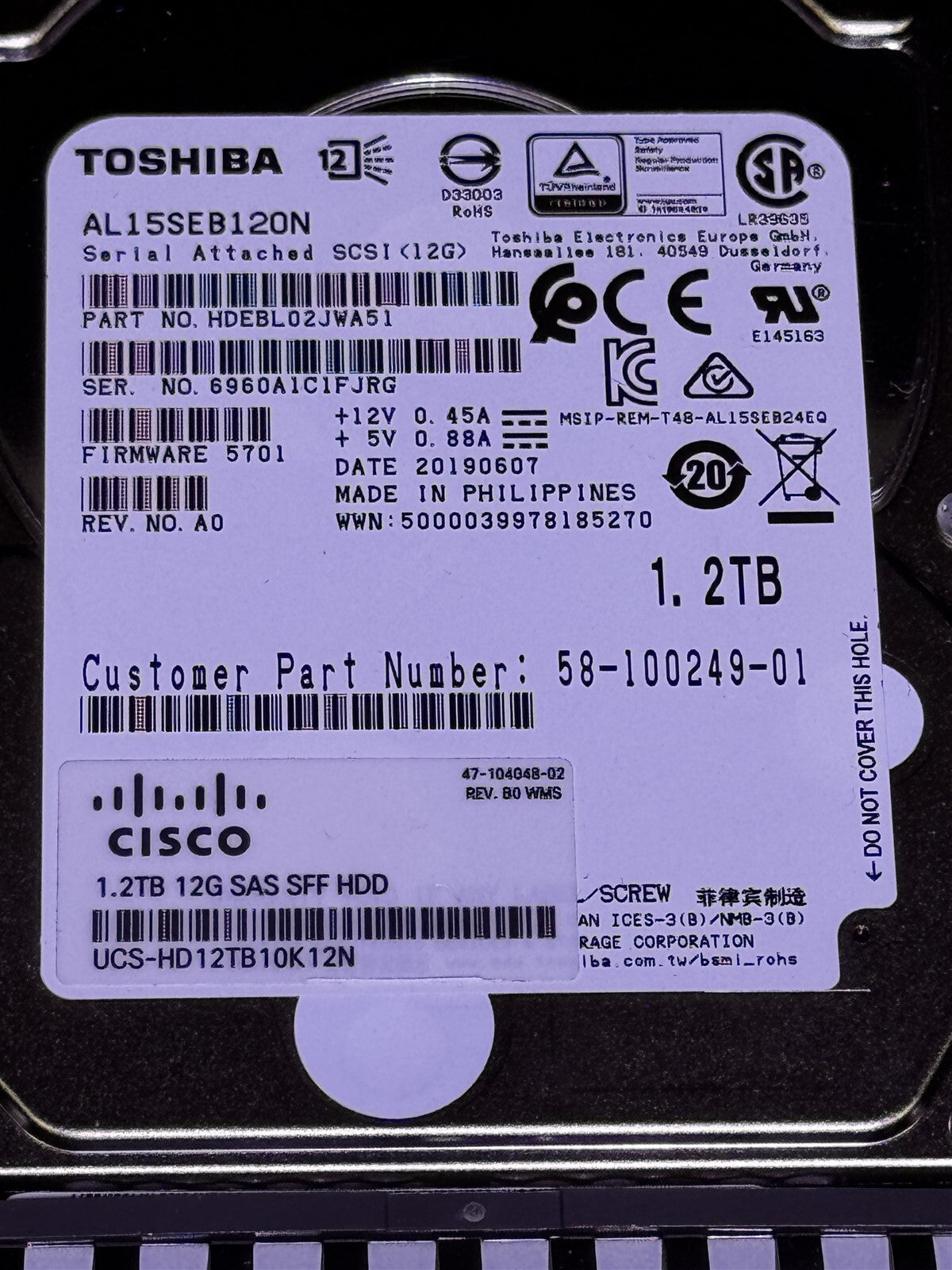 UCS-HD12TB10K12N CISCO 1.2TB SAS 10K 12Gbps 2.5" SAS AL15SEB120N 58-100249-01