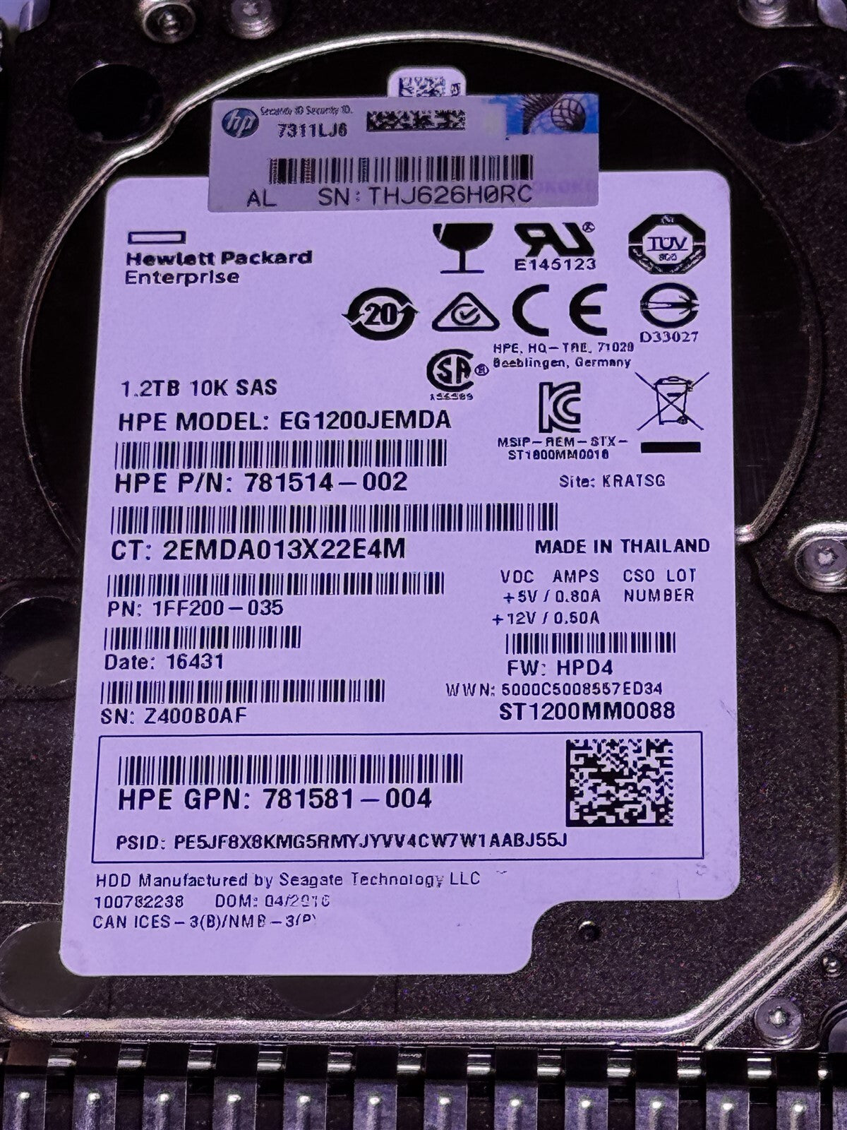 718162-B21 HP 1.2TB 10K 12Gbps 2.5" SAS 781581-004 781514-002 ST1200MM0088