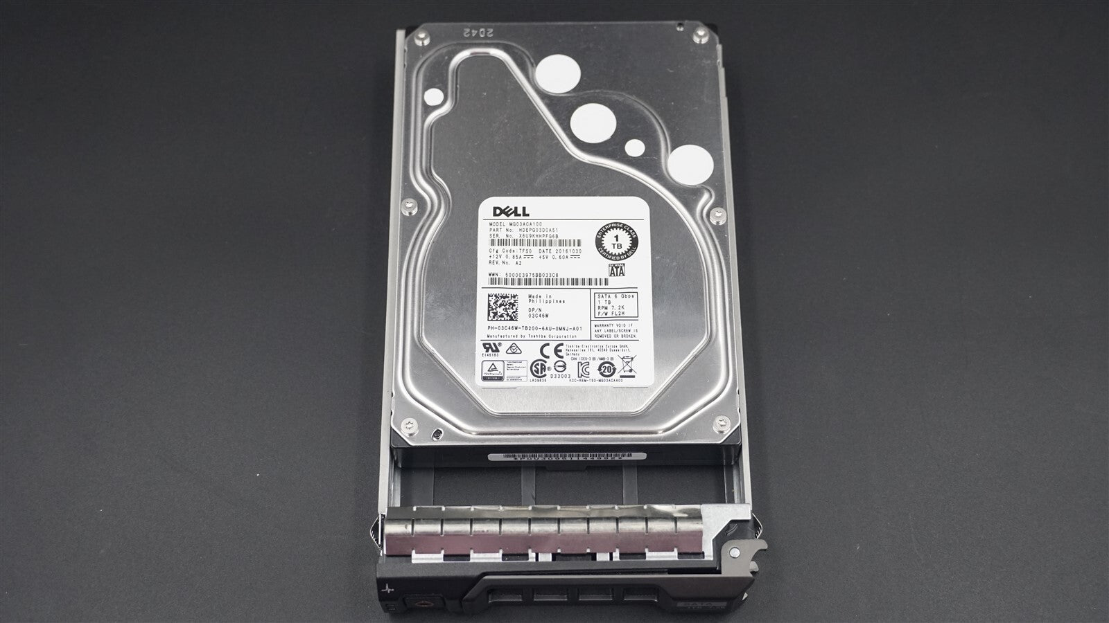 DELL 3C46W 03C46W MG03ACA100 1TB SATA 7.2K 3.5" HARD DRIVE W/ F238F TRAY