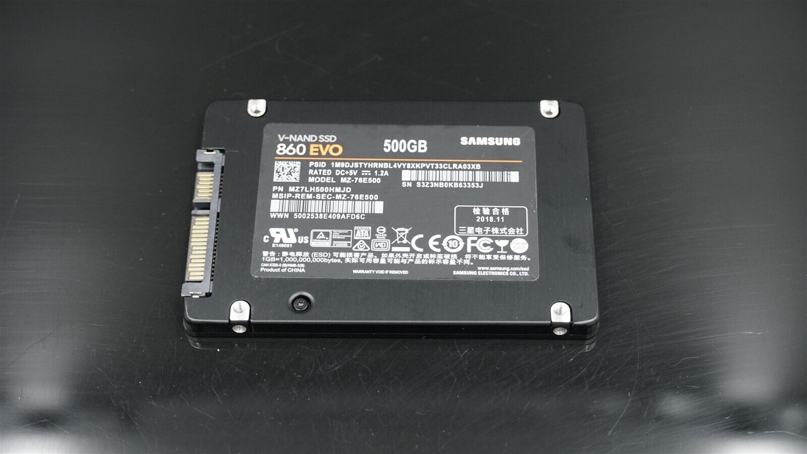 MZ-76E500 MZ7LH500HMJD SAMSUNG V-NAND 860 EVO 500GB SATA 2.5" SOLID STATE DRIVE