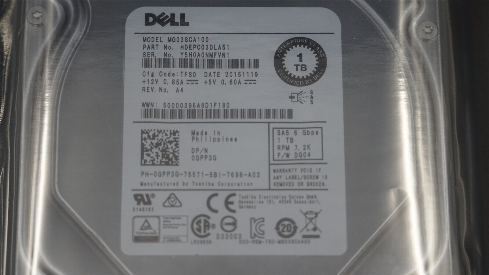 DELL GPP3G 0GPP3G MG03SCA100 1TB SAS 7.2K 3.5" HARD DRIVE PC DESKTOP