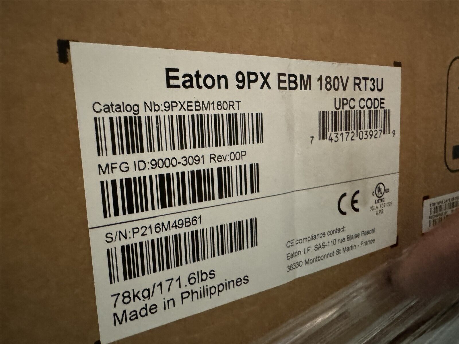 9PXEBM180RT EATON 9PX EBM 180V RT3U EXTENDED BATTERY MODULE NEW