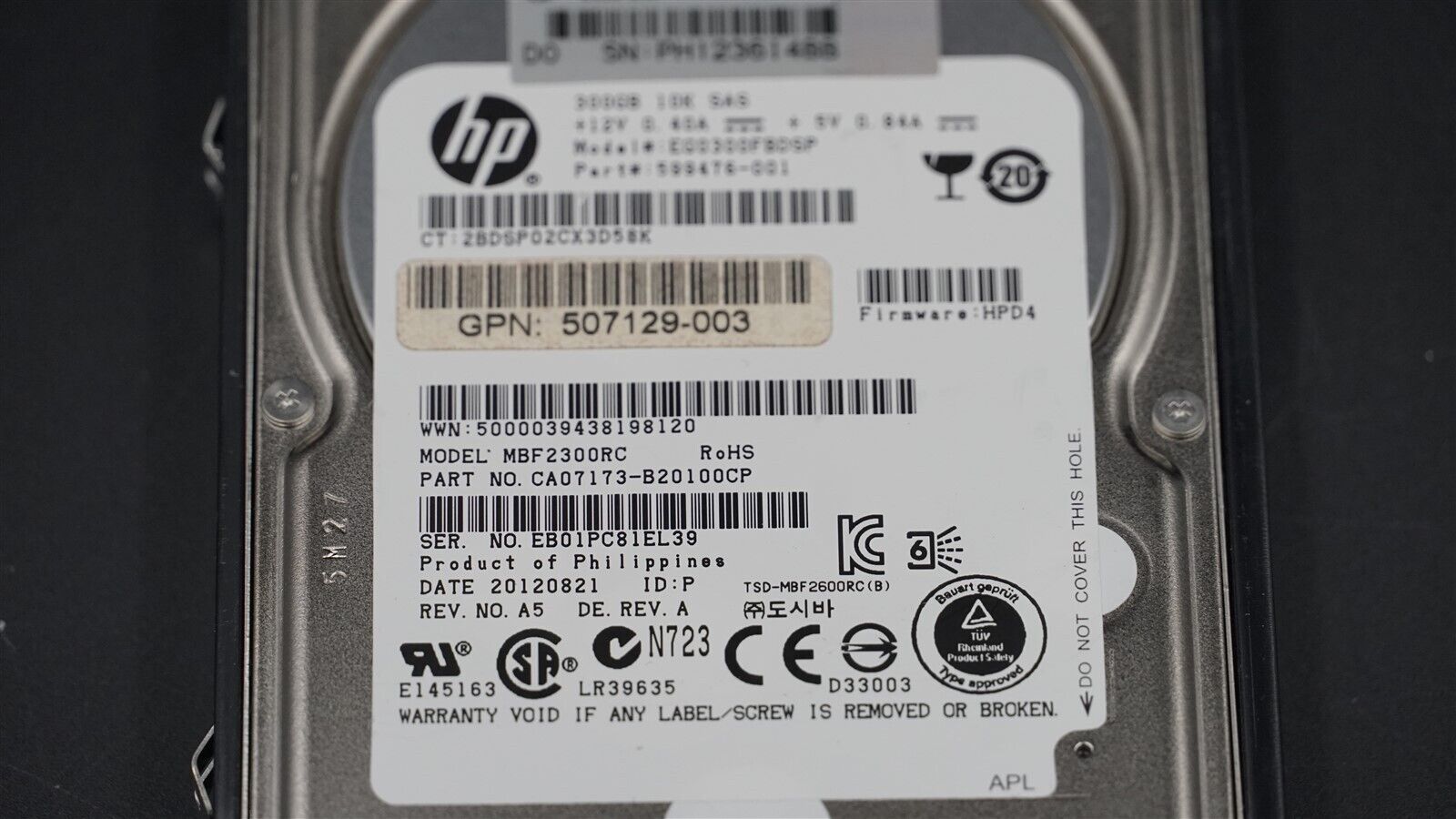 HPE 507284-001 507129-003 599476-001 300GB 10K 6Gb/S 2.5" SAS HDD W/CADDY