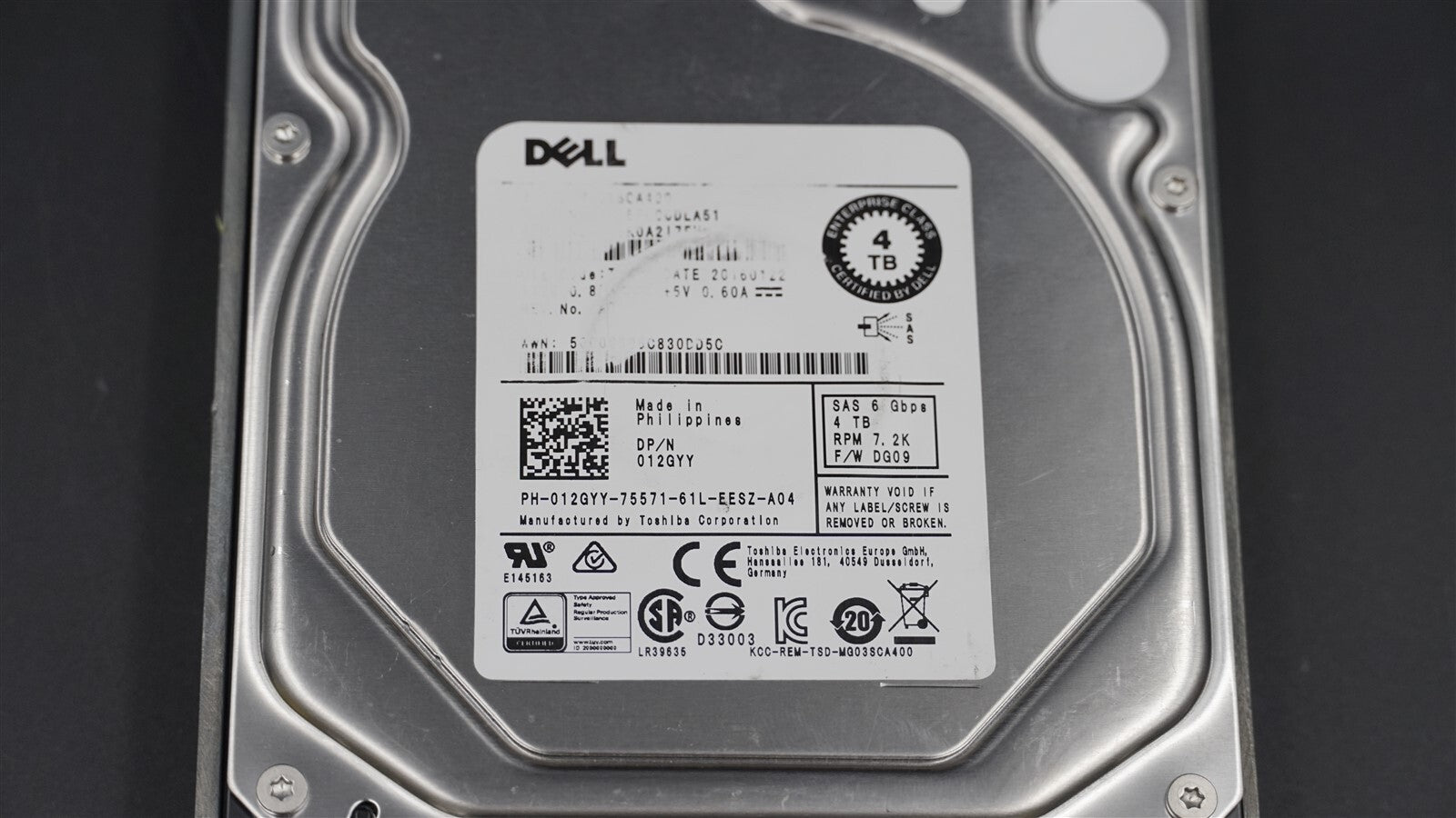 12GYY DELL MG03SCA400 4TB 7200RPM LFF 3.5" SAS ENTERPRISE HARD DRIVE 012GYY