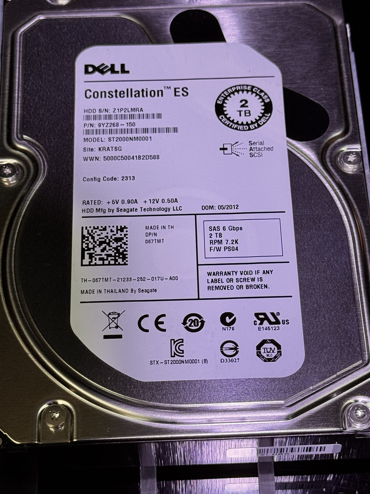 67TMT DELL 2TB 7.2K RPM SAS 6Gbps 3.5" LFF HARD DRIVE ST2000NM001 R730 R730XD