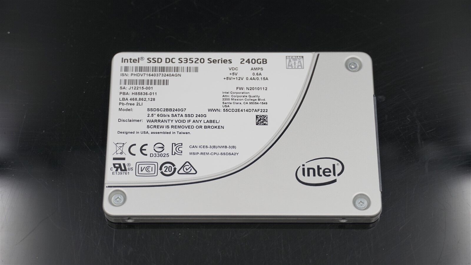 INTEL SSDSC2BB240G7 SSD DC S3520 SERIES 2.5" 240GB 6GB/S SATA SOLID STATE DRIVE