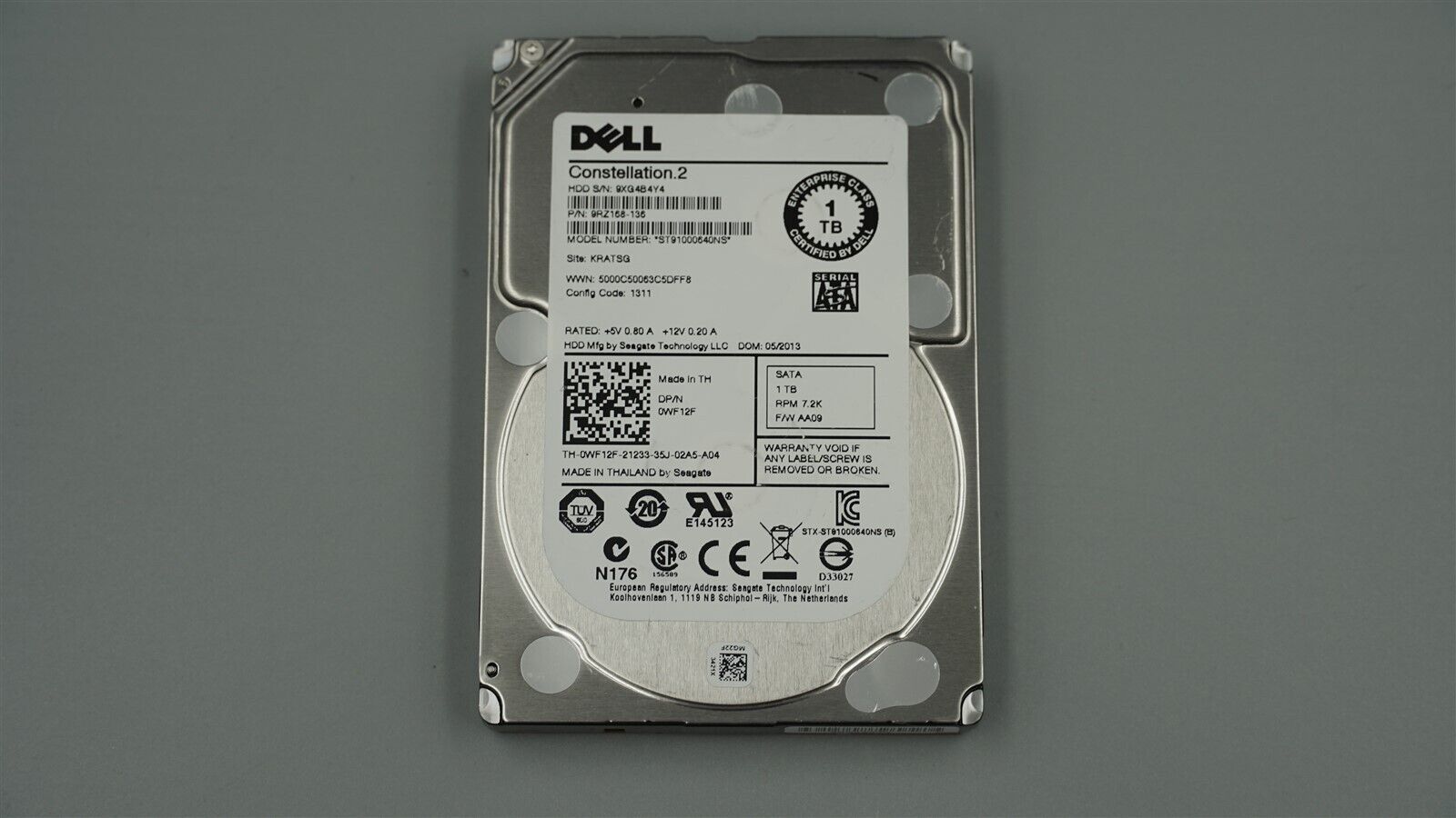 0WF12F WF12F DELL 1TB 6GBPS SATA 7.2K 2.5" HARD DRIVE ST191000640NS 9RZ168-135