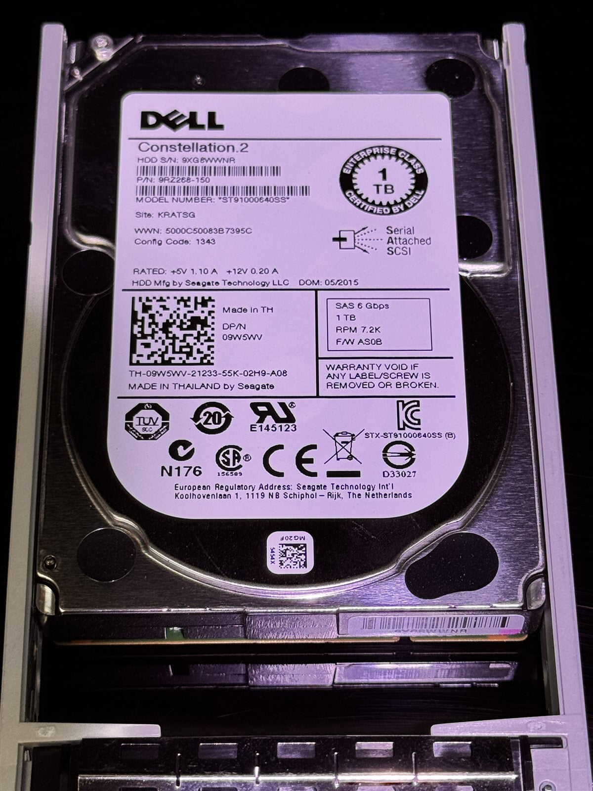 9W5WV DELL 1TB 6GBPS SAS 7.2K 2.5" HARD DRIVE ST91000640SS 09W5WV R630 R730