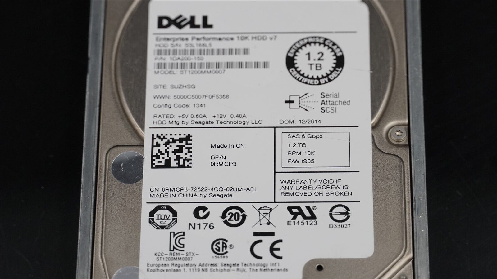 DELL 0RMCP3 ST1200MM0007 1DA200-150 1.2TB 10K 6Gb/S 2.5" SAS HDD W/CADDY