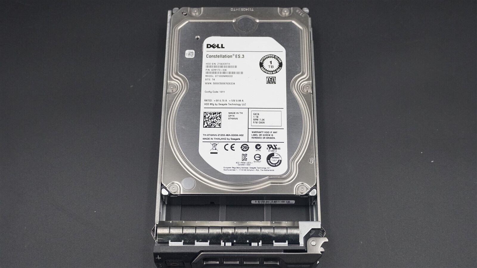 DELL 0T4XNN T4XNN ST1000NM0033 1TB 7.2K 6Gb/S 3.5 SATA HARD DRIVE W/F238F TRAY