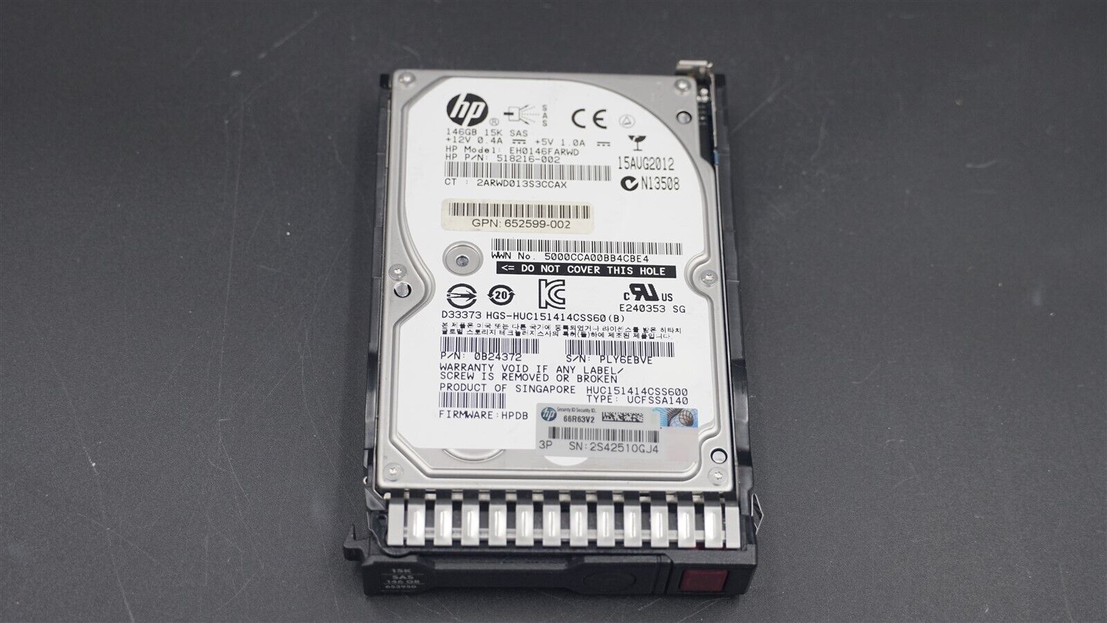 HPE 512547-B21 507129-010 652599-002 146GB 15K 6Gb/S 2.5" SAS HDD W/CADDY