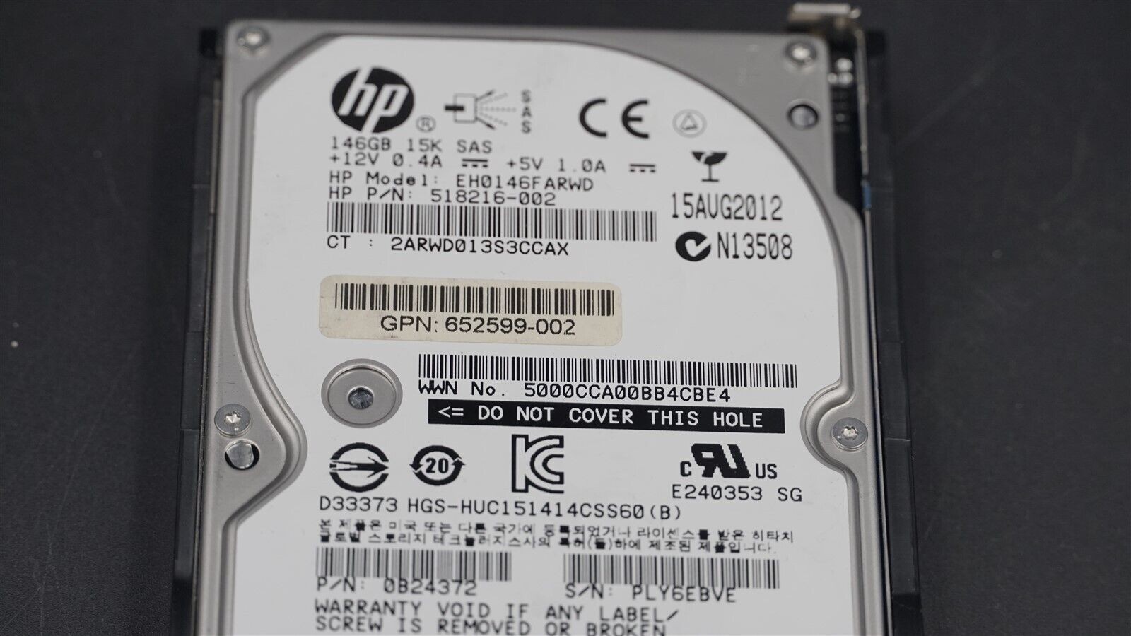 HPE 653950-001 HP 146GB 15K 2.5" SAS HARD DRIVE 652599-002 W/CADDY