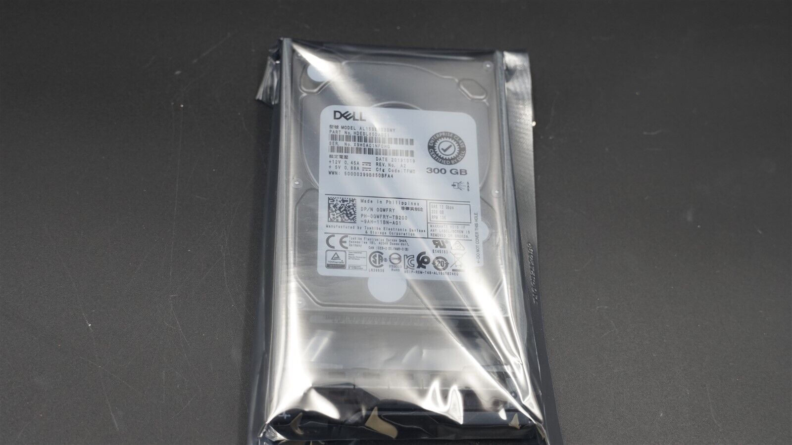 DELL GWFRY 0GWFRY HDEBL85DAB51 300GB 10K 12Gb/S 2.5" SAS HARD DRIVE W/CADDY