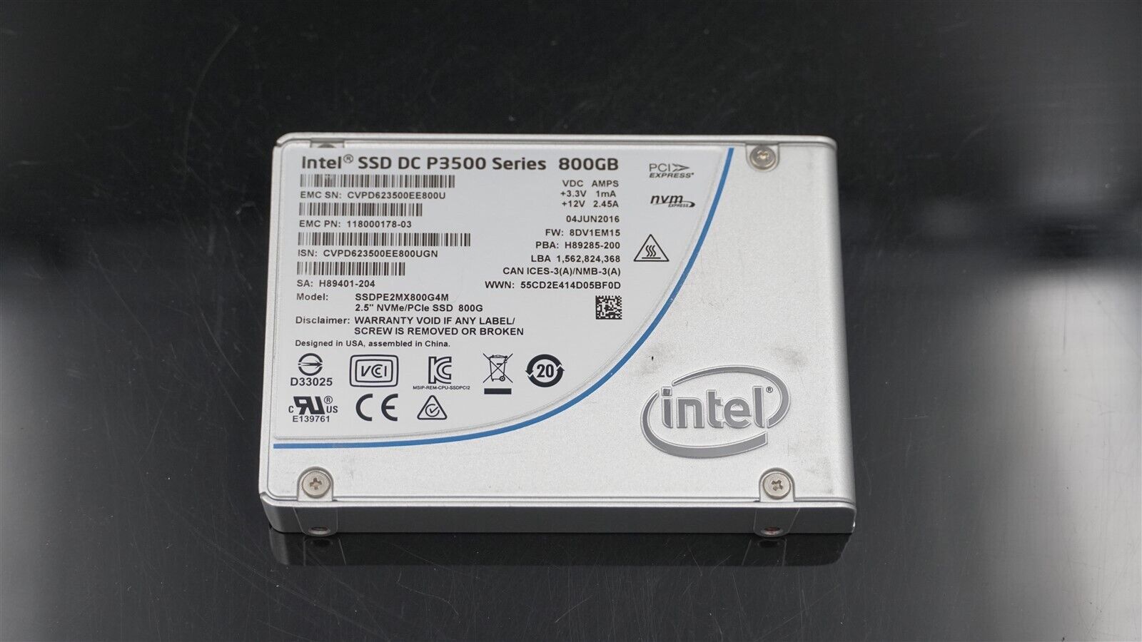 SSDPE2MX800G4M INTEL 118000178-03 DC P3500 SERIES 800GB NVME 2.5" SSD