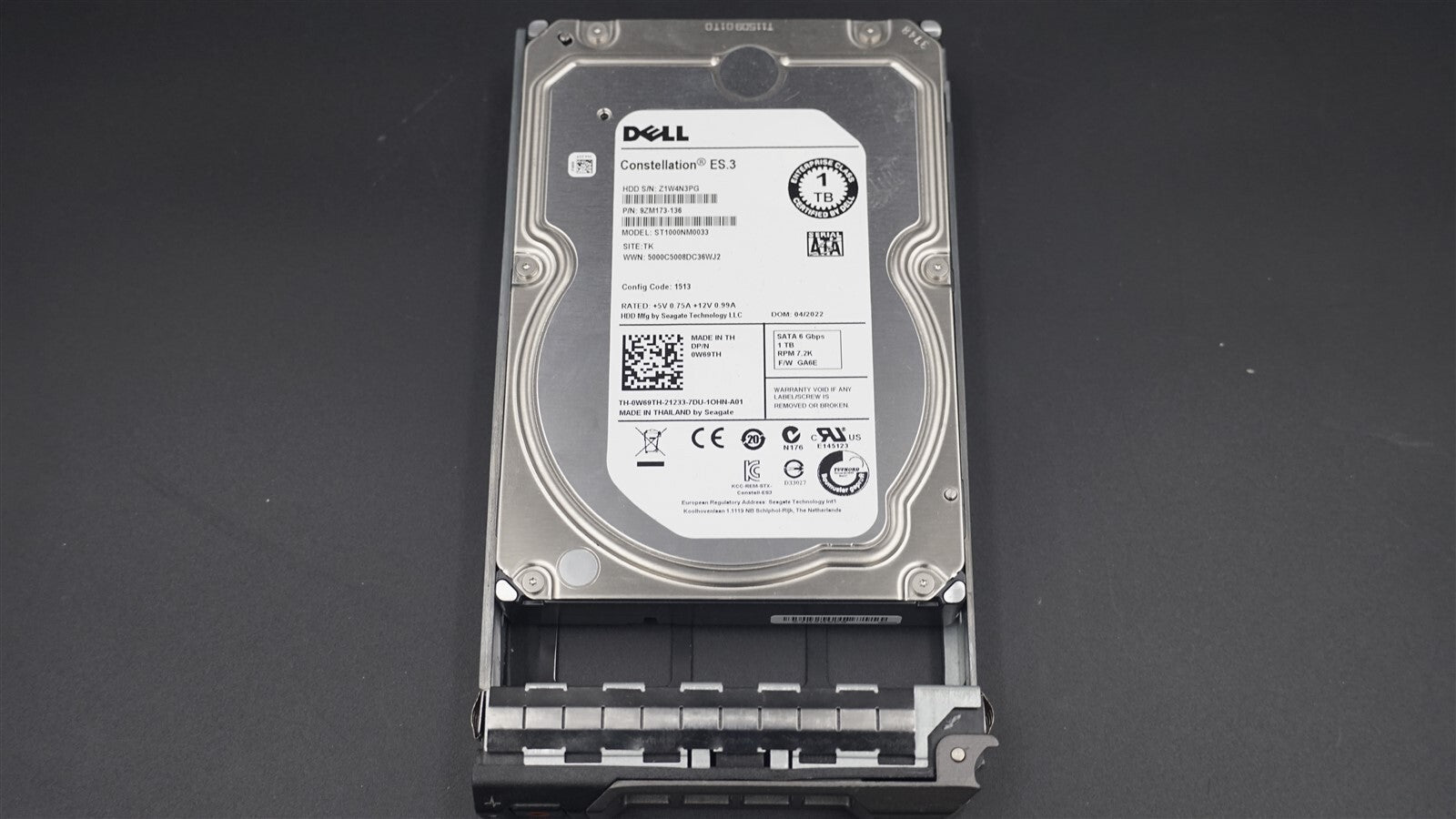 DELL 0W69TH W69TH ST1000NM0033 1TB 7.2K 6Gb/S 3.5 SATA HARD DRIVE W/F238F TRAY