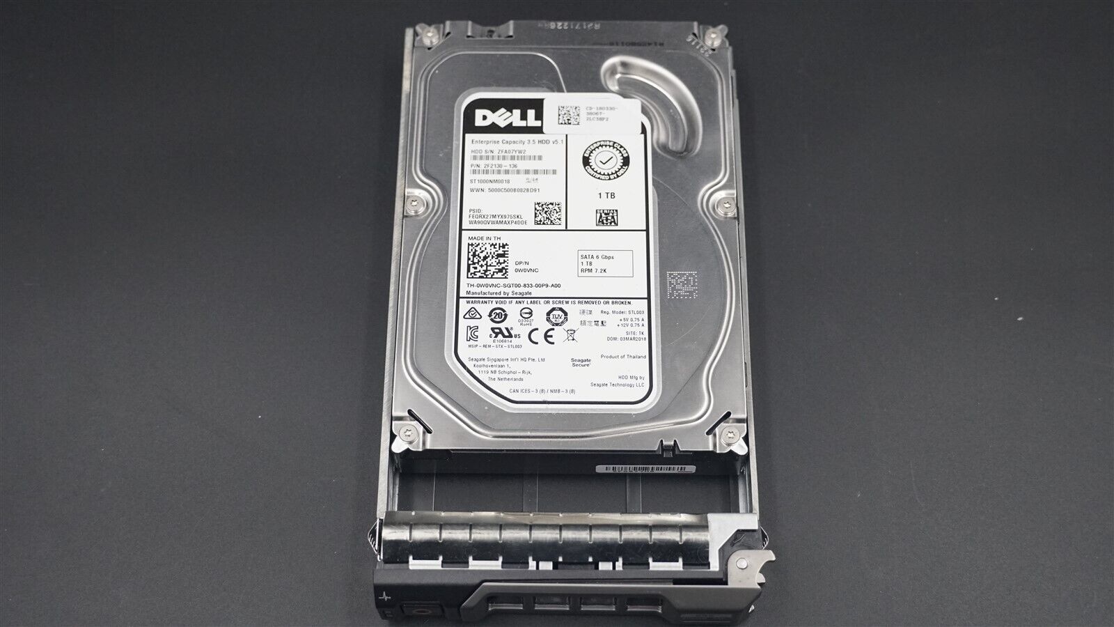 DELL 0W0VNC W0VNC ST1000NM0018 1TB 7.2K 6Gb/S 3.5 SATA HARD DRIVE W/F238F TRAY