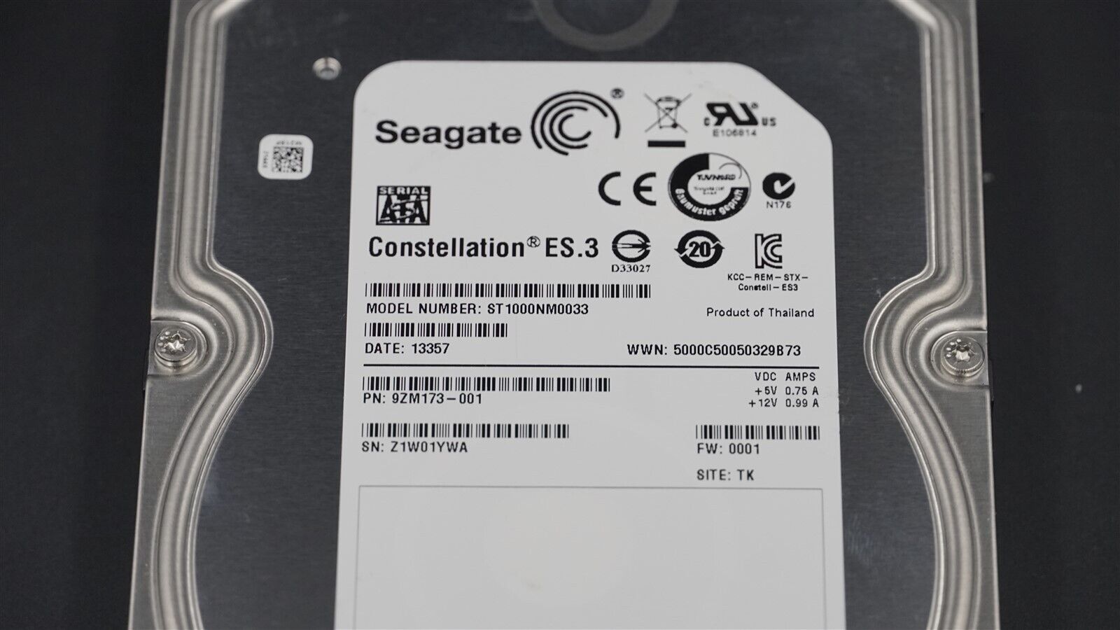 ST1000NM0033 SEAGATE CONSTELLATION ES.3 1TB SATA 7.2K 6Gb/s 3.5" HARD DRIVE