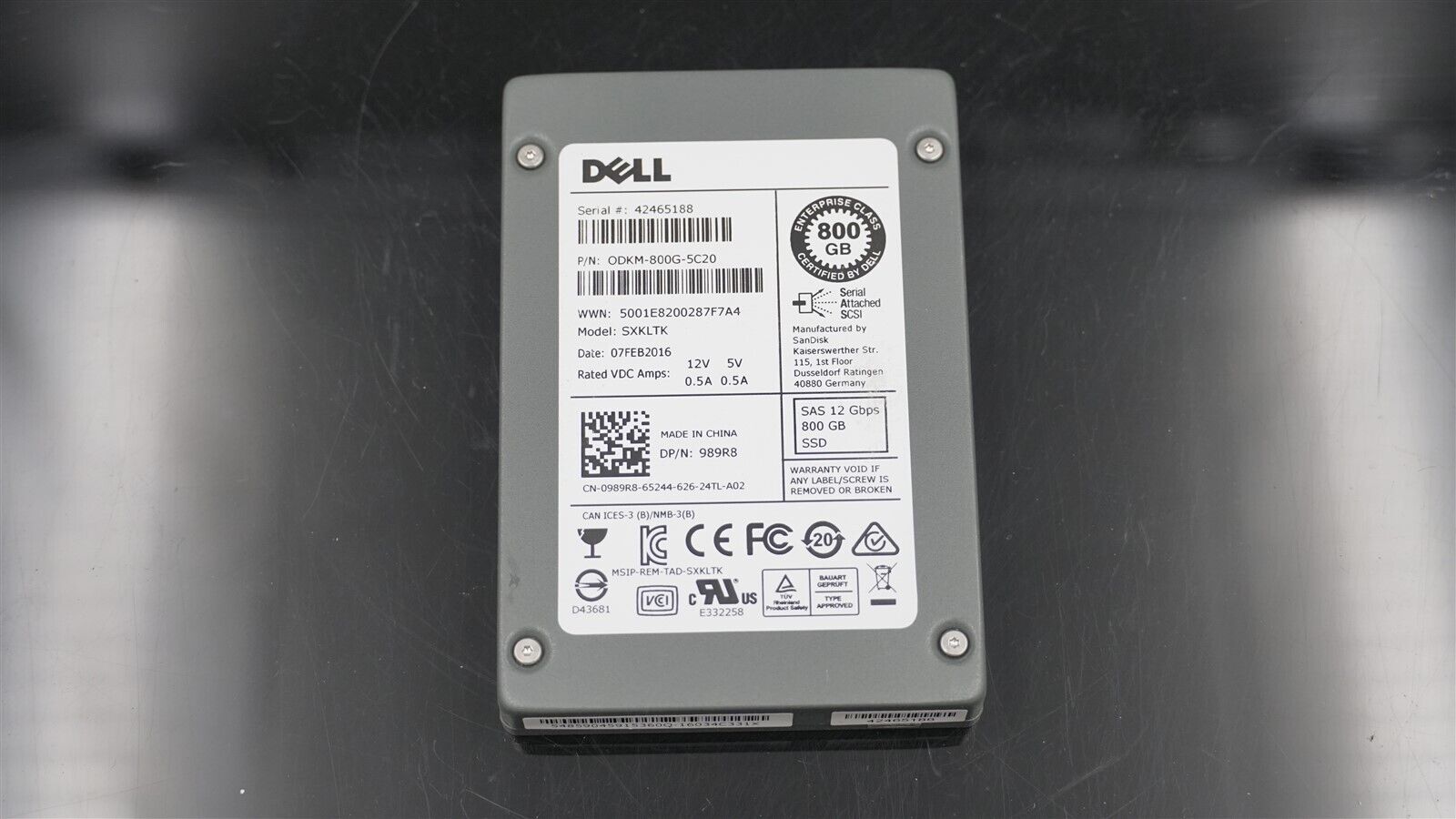 DELL 0989R8 989R8 ODKM-800GB-5C20 800GB SAS 12Gb/S 2.5 SOLID STATE DRIVE
