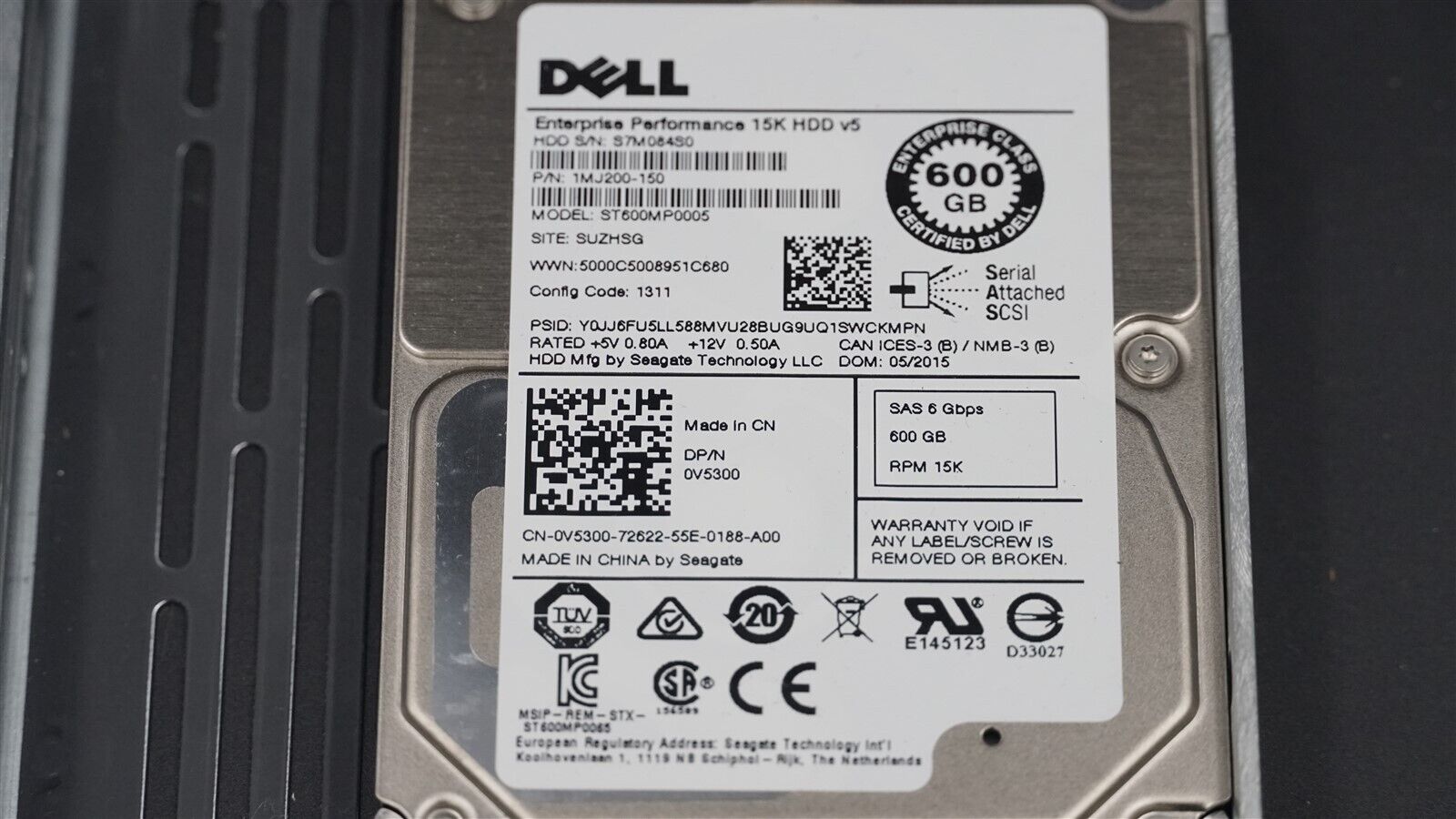 0V5300 Dell ST600MP0005 SAS 6Gbps RPM 15K 600GB 2.5" Enterprise Hard Drive TRAY