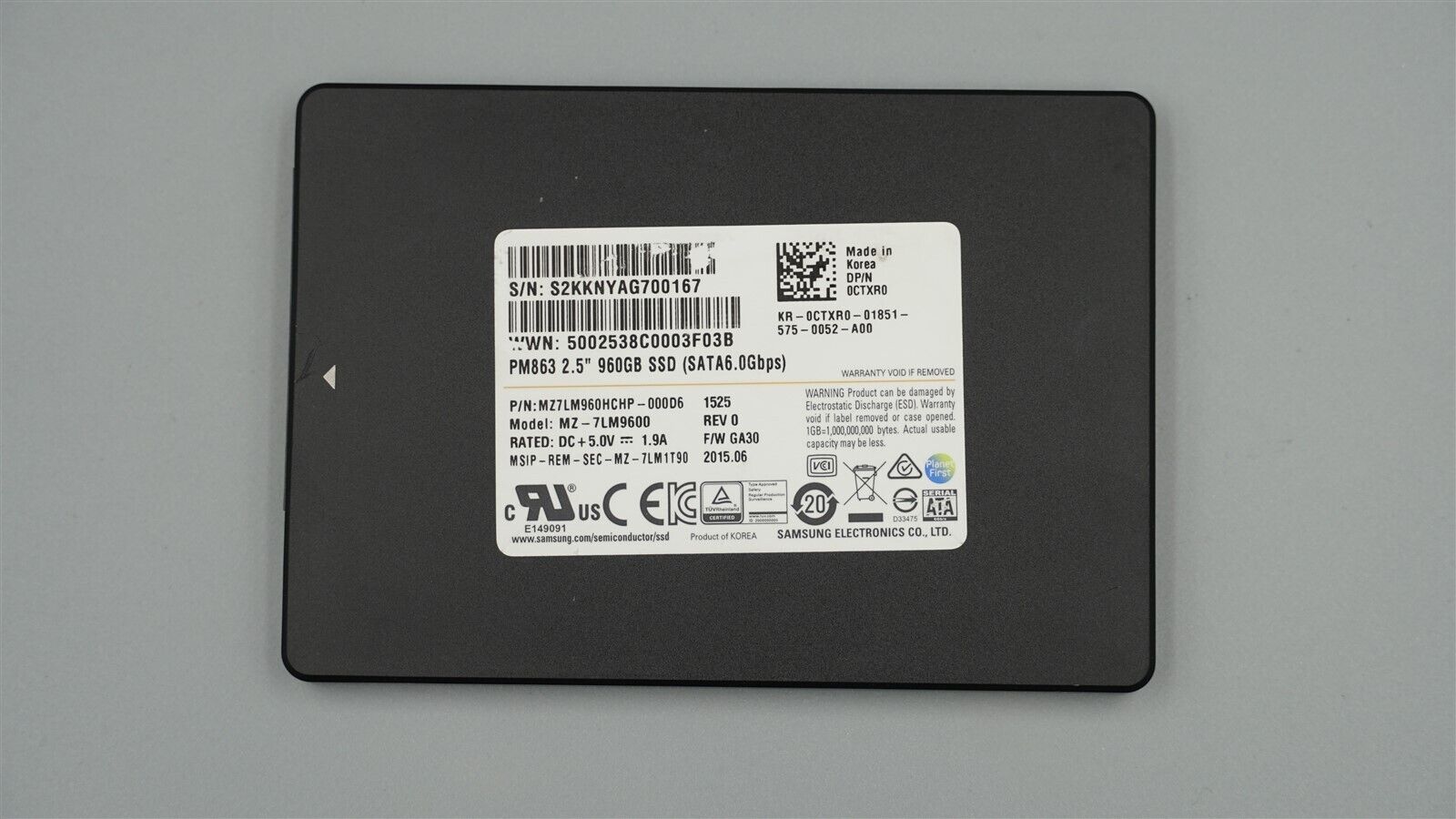 MZ-7LM9600 SAMSUNG PM863 SERIES 960GB 2.5" SATA 6Gbps SSD MZ7LM960HCHP