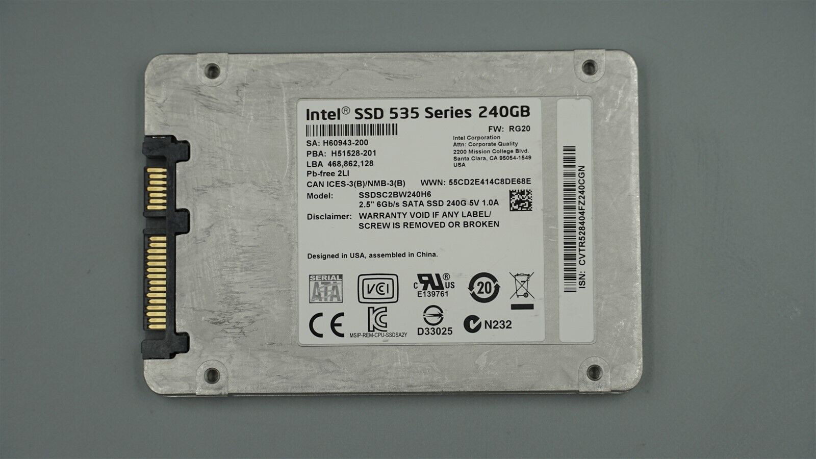 SSDSC2BW240H6 INTEL SSD 535 SERIES 240GB 2.5" 6GB/S SATA SOLID STATE DRIVE