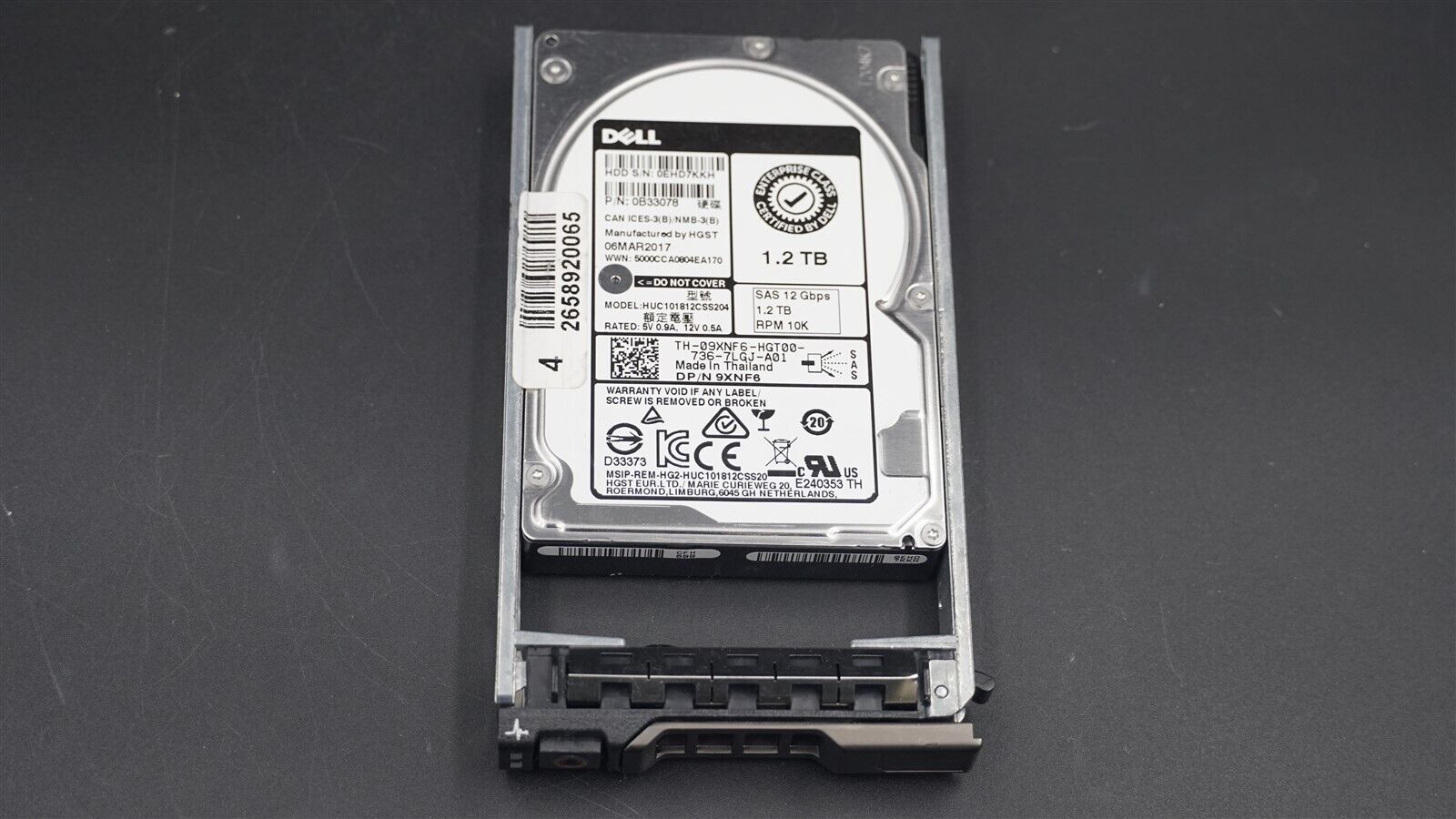 DELL 9XNF6 09XNF6 0B33078 HUC101812CSS204 1.2TB 10K 12Gb/S 2.5" SAS HARD DRIVE