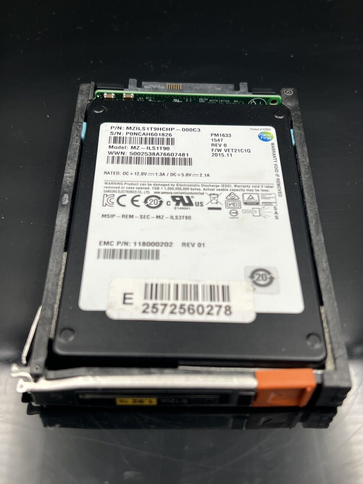 MZ-ILS1T90 Samsung 1.92tb Sas 12Gb/s 2.5” Enterprise Ssd Pm1633 EMC 118000202