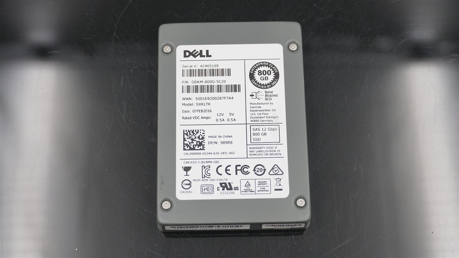 DELL 0989R8 989R8 ODKM-800GB-5C20 800GB SAS 12Gb/S 2.5 SOLID STATE DRIVE