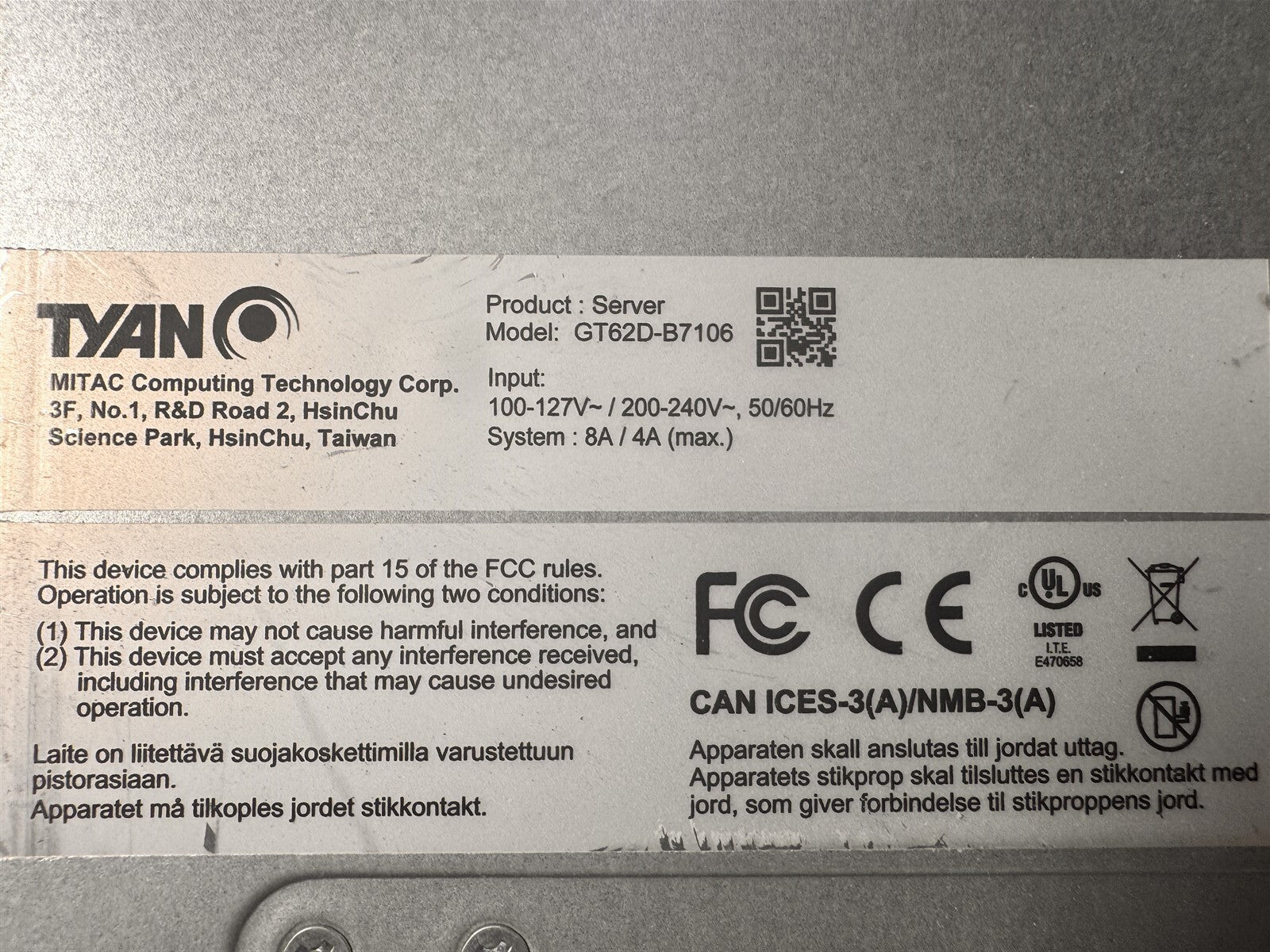 TYAN GT62D-B7106 1U SERVER 1x M.2 SERVER BAREBONE CHASSIS