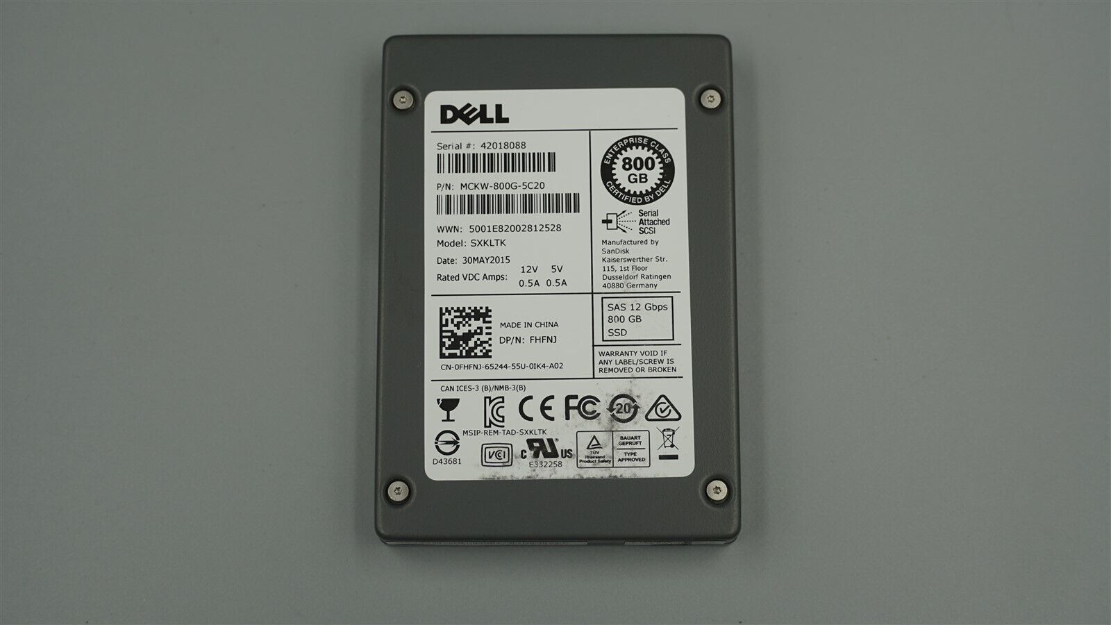 DELL FHFNJ MCKW-800G-5C20 DELL 800GB SAS 12 GBPS 2.5" SSD SOLID STATE DRIVE