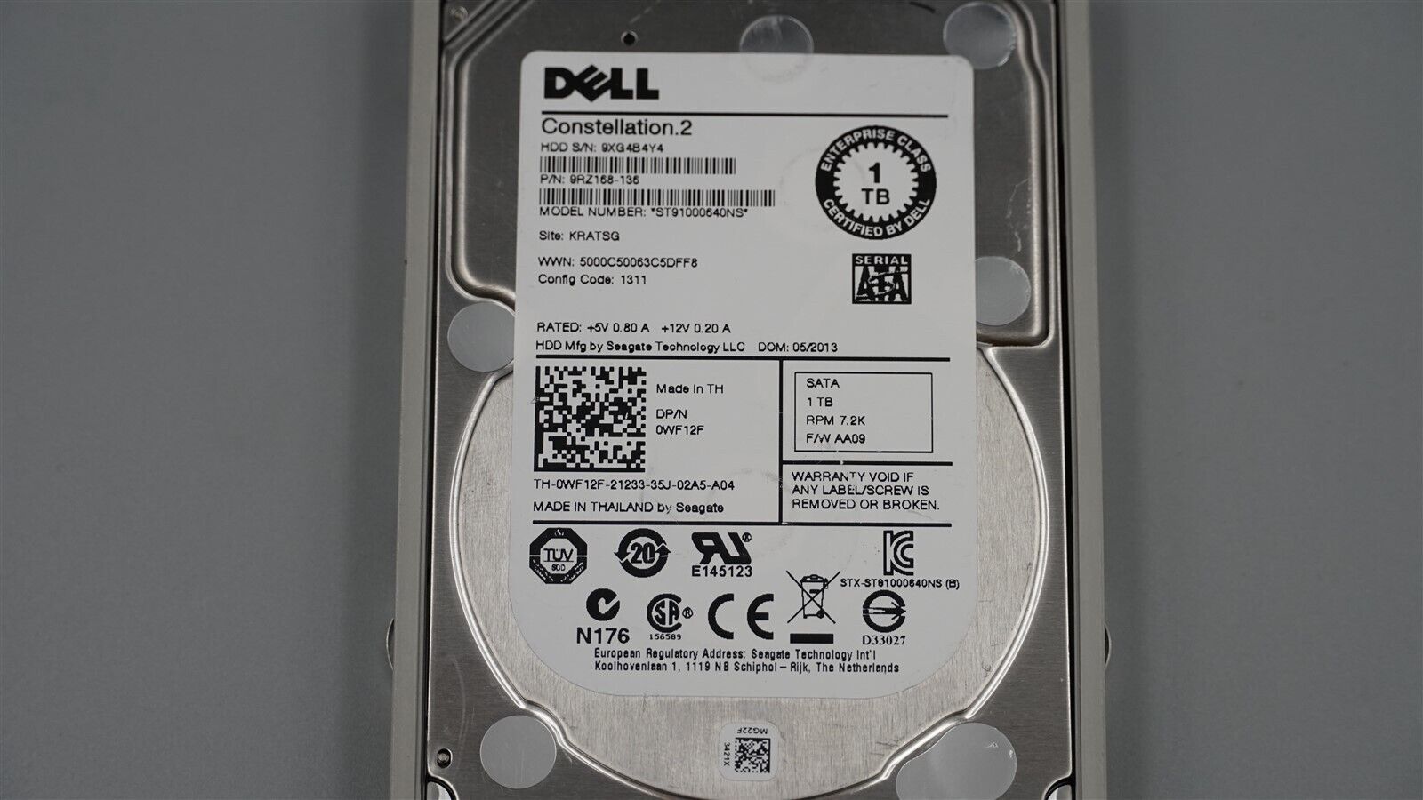 0WF12F WF12F DELL 1TB 6GBPS SATA 7.2K 2.5" HARD DRIVE ST191000640NS W/ TRAY